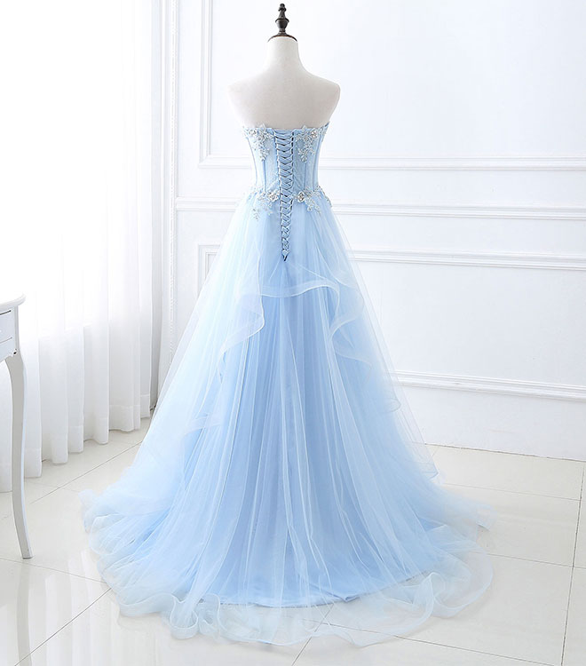 Elegant Blue Long Prom Dresses with Sweetheart Neckline - A-Line Formal Graduation Gowns for Women | Perfect for Homecoming, Ballroom Dance & Evening Parties