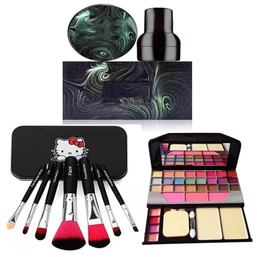 Waterproof Mushroom Head Air Cushion Foundation - BB Cream with Whitening Effect & Eyeshadow Palette + 7 Black Makeup Brushes Set for Women | Daily Makeup, Party, Wedding & Special Occasions