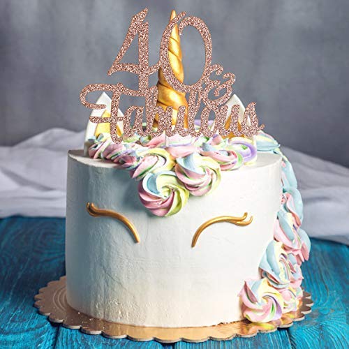 Rose Gold Glitter 40 and Fabulous Cake Topper - Elegant 40th Birthday Cake Decor for Women, Perfect for Milestone Celebrations & Party Decorations