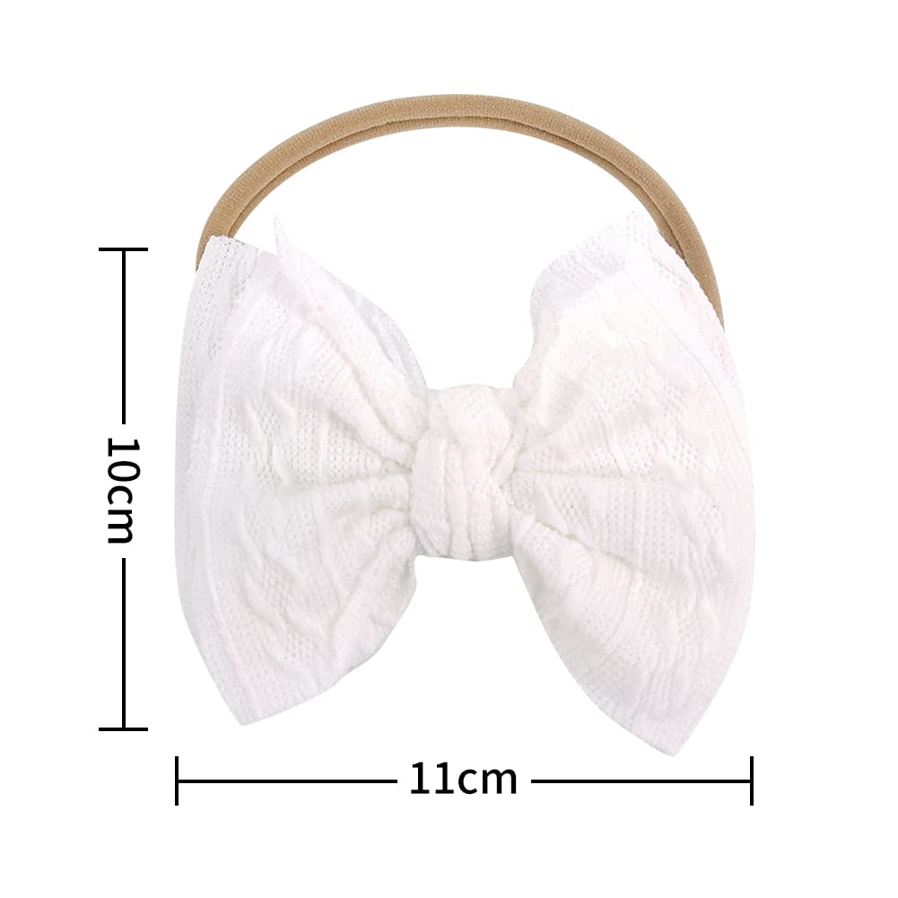 Katutude Soft Elastic Nylon Baby Headbands for Girls - Adorable Hair Bow Hair Accessories for Newborns, Infants & Toddlers (11cm x 10cm, White) | Perfect for Photoshoots, Birthday Parties & Everyday Wear