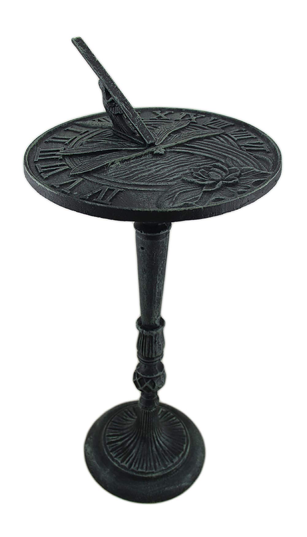 Verdigris Finished Cast Iron Dragonfly Sundial with Pedestal - Outdoor Garden Decor, Unique Patio Ornament, Vintage Yard Art for Backyard & Lawn