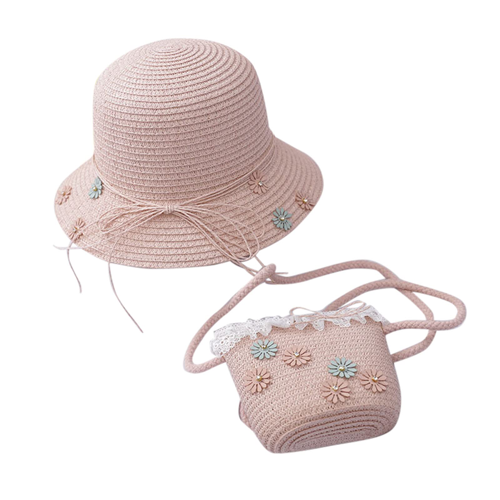 Straw Sun Hat for Kids - UPF 50+ UV Protection Summer Beach Hat with Adjustable Chin Strap & Carry Bag - Toddler Girl Boy Sunshade Bucket Hat for Outdoor, Pool, Travel & Vacation