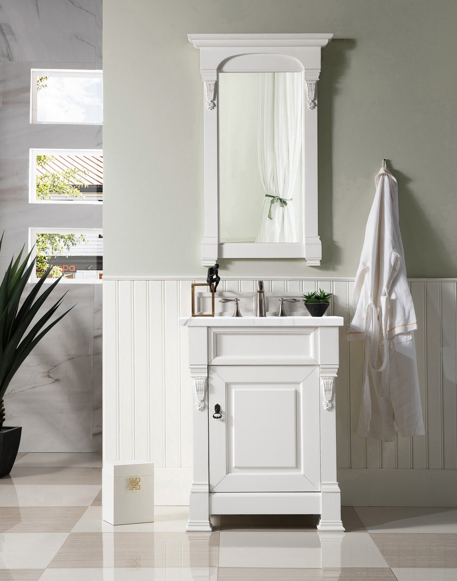 Brookfield 26 Inch Single Bathroom Vanity Set with Bright White Finish & 3CM Carrara Marble Countertop - Perfect for Small Bathrooms, Powder Rooms & Modern Home Decor