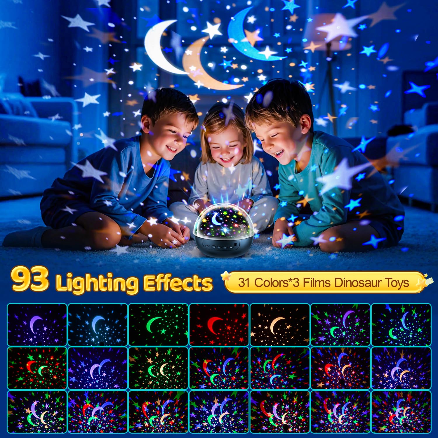 Remote Control Dinosaur Toys for Kids Ages 2-7 with 3 Films & 93 Effects - Rotating Night Light Projector with 3 Timer Settings & 5 Brightness Levels - Perfect for Bedtime, Playtime, and Room Decor