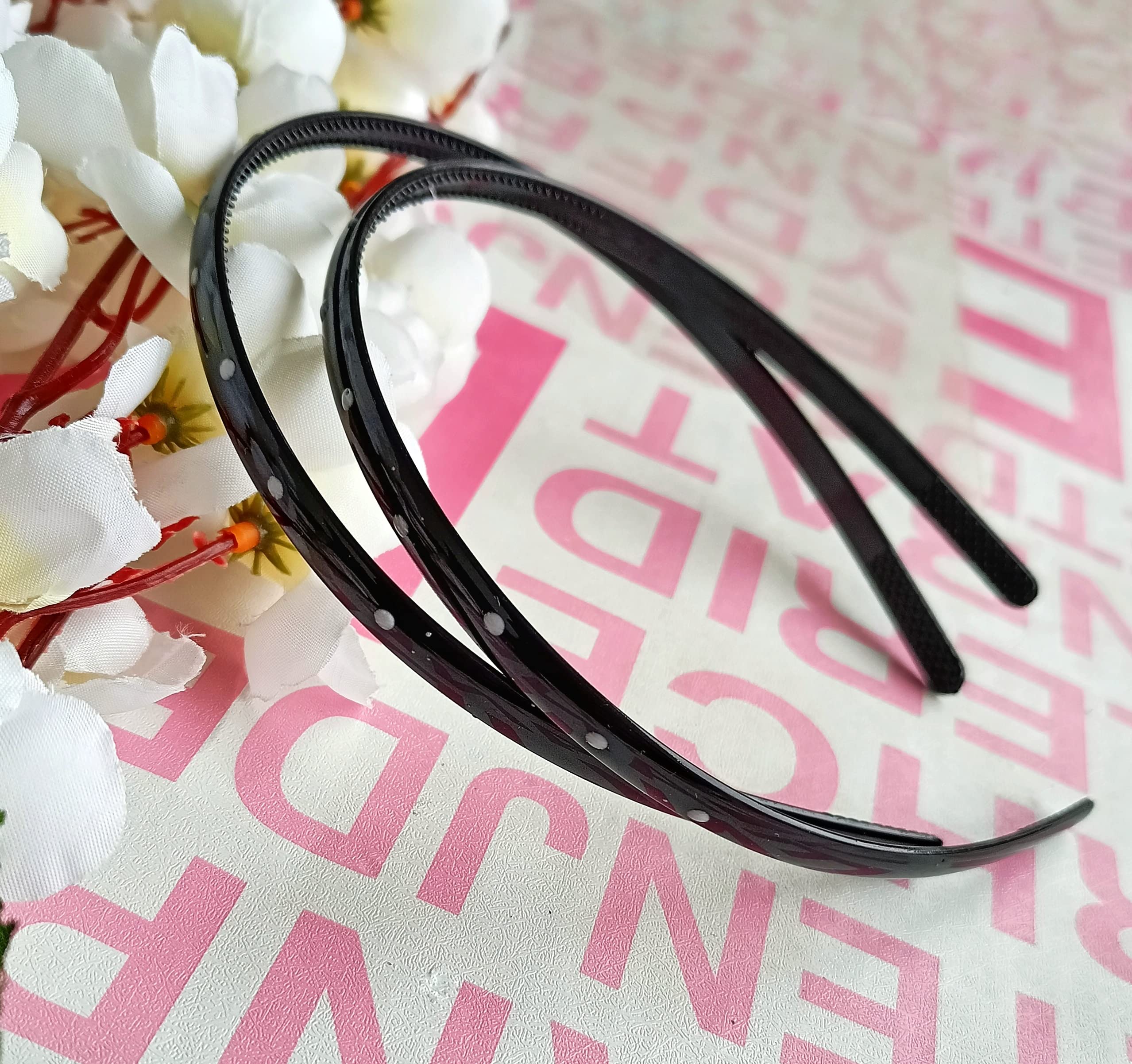RedChimes Black 8mm Wide Plastic Teeth Comb Shine Hair Bands for Women & Girls - 12 Pack Hair Accessories for School, Work, and Everyday Styling