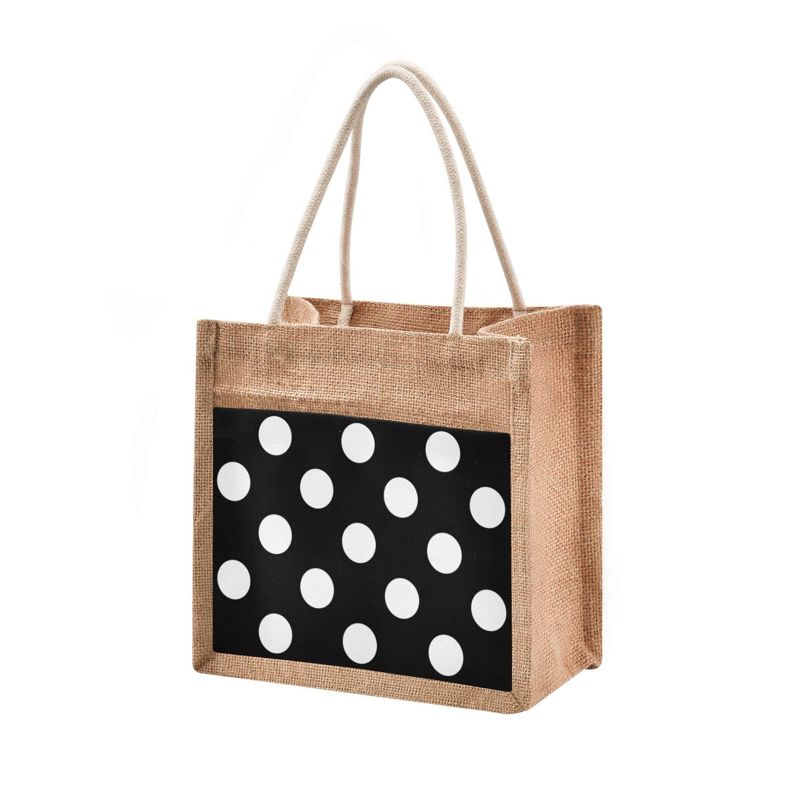 Polka Dot Jute Tote Bag - Waterproof Grocery & Beach Bag for Shopping