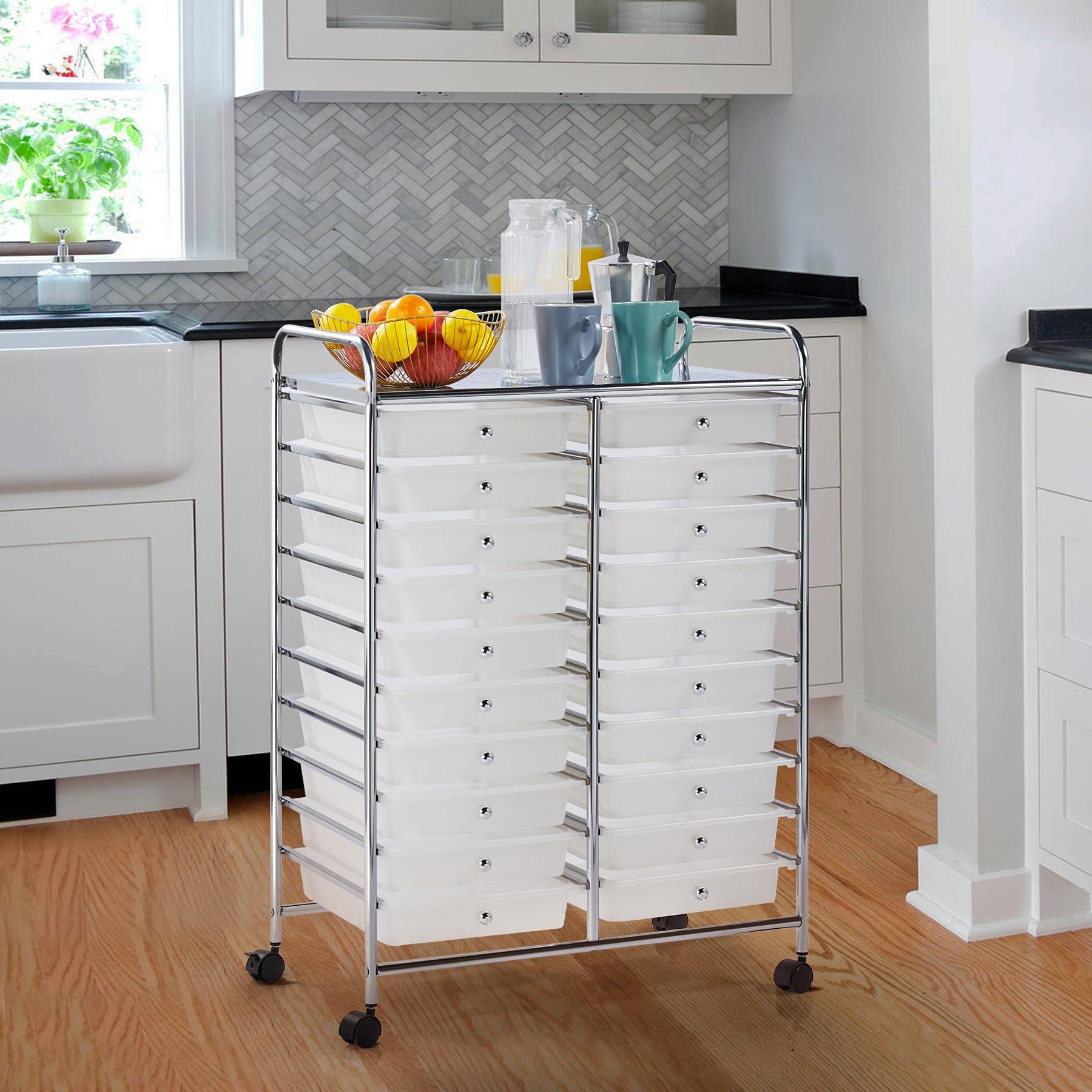 Yaheetech 20-Drawer Rolling Storage Cart - Multipurpose Mobile Organizer for Tools, Scrapbooking, Office Supplies & Crafts - White Rolling Utility Cart with Wheels for Home, Office & Classroom Organization