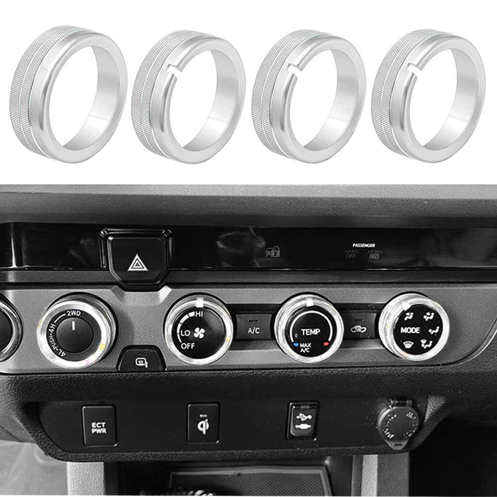 Thor-Ind Silver AC Switch Knob Cover Trim for Toyota Tacoma 2016-2021 - B-Uncover Indicator Style - Perfect for Dashboard Customization & Interior Upgrades