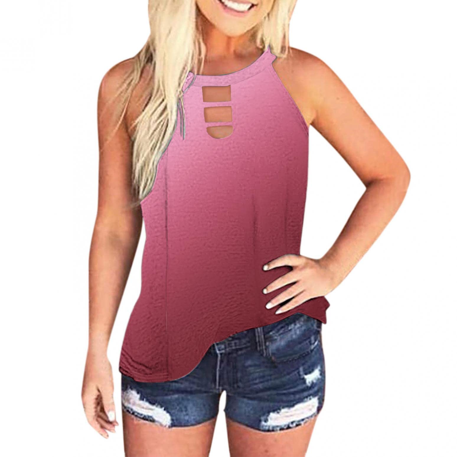 FABIURT Women's Summer Tank Tops - Fashion Gradient Casual Sleeveless Crop Top, Loose Fit Cute Blouse for Beach, Party & Daily Wear