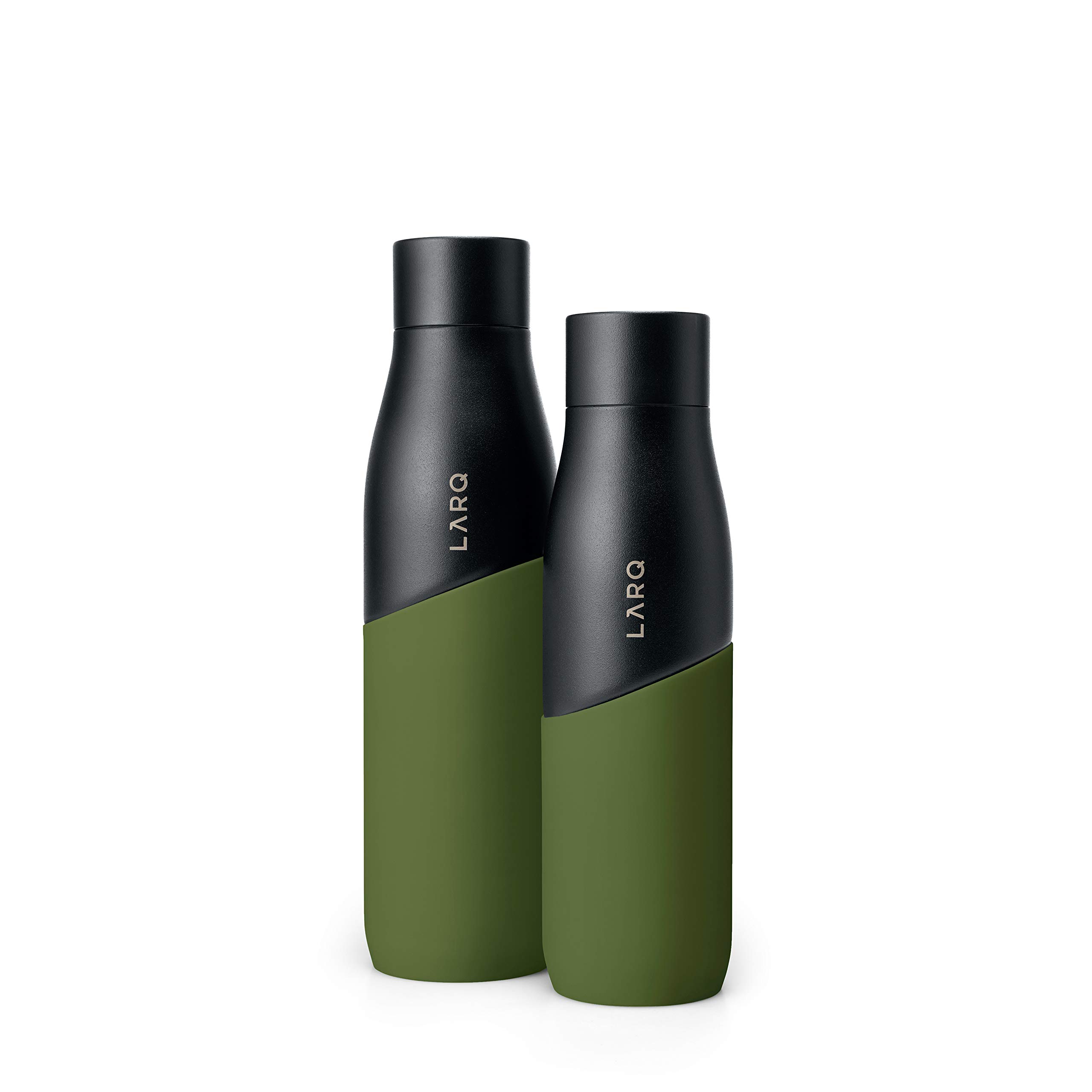 LARQ Bottle Movement PureVis 24 oz Stainless Steel Water Bottle with UV Water Purifier - Self-Cleaning, Lightweight, Non-Insulated | Reusable & Travel Friendly for Hiking, Gym, Office | Black/Pine