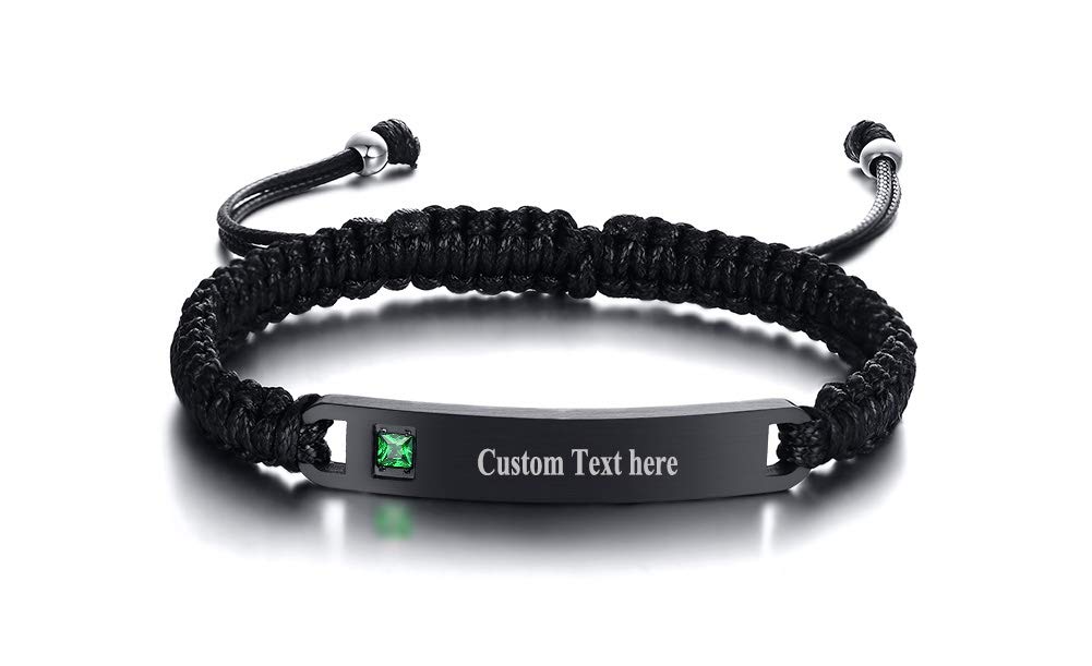 Handmade Macrame Cord Bracelets with Birthstone & Name Plate - Personalized Cubic Zirconia ID Bracelet for Men & Women | Jan-Dec Birthday Gift, Anniversary Present, Friendship Jewelry for Everyday Wear