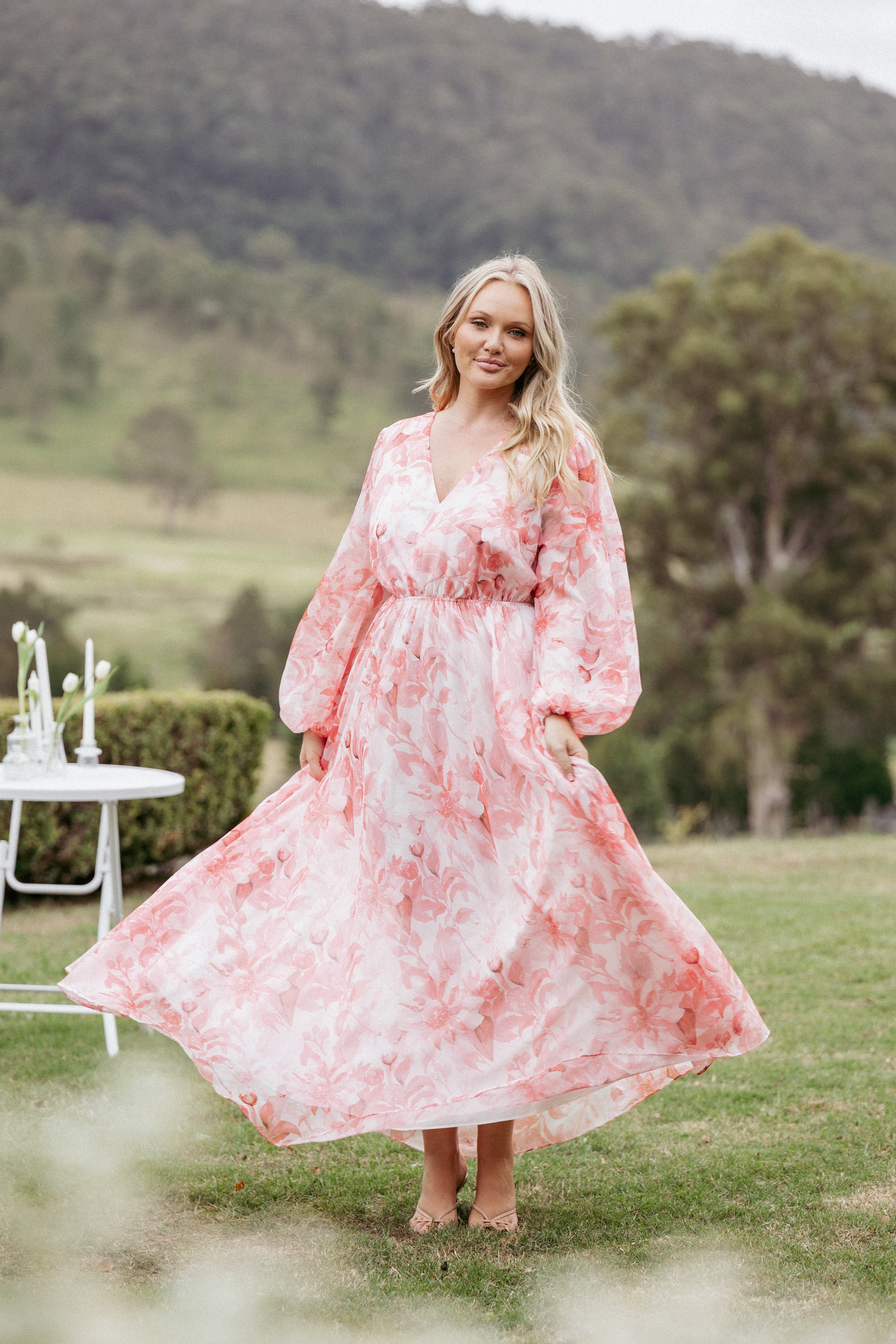 Anisa Maxi Dress - Pink Floral Print Long Summer Dress for Women, Beach Wedding Party Vacation Outfit