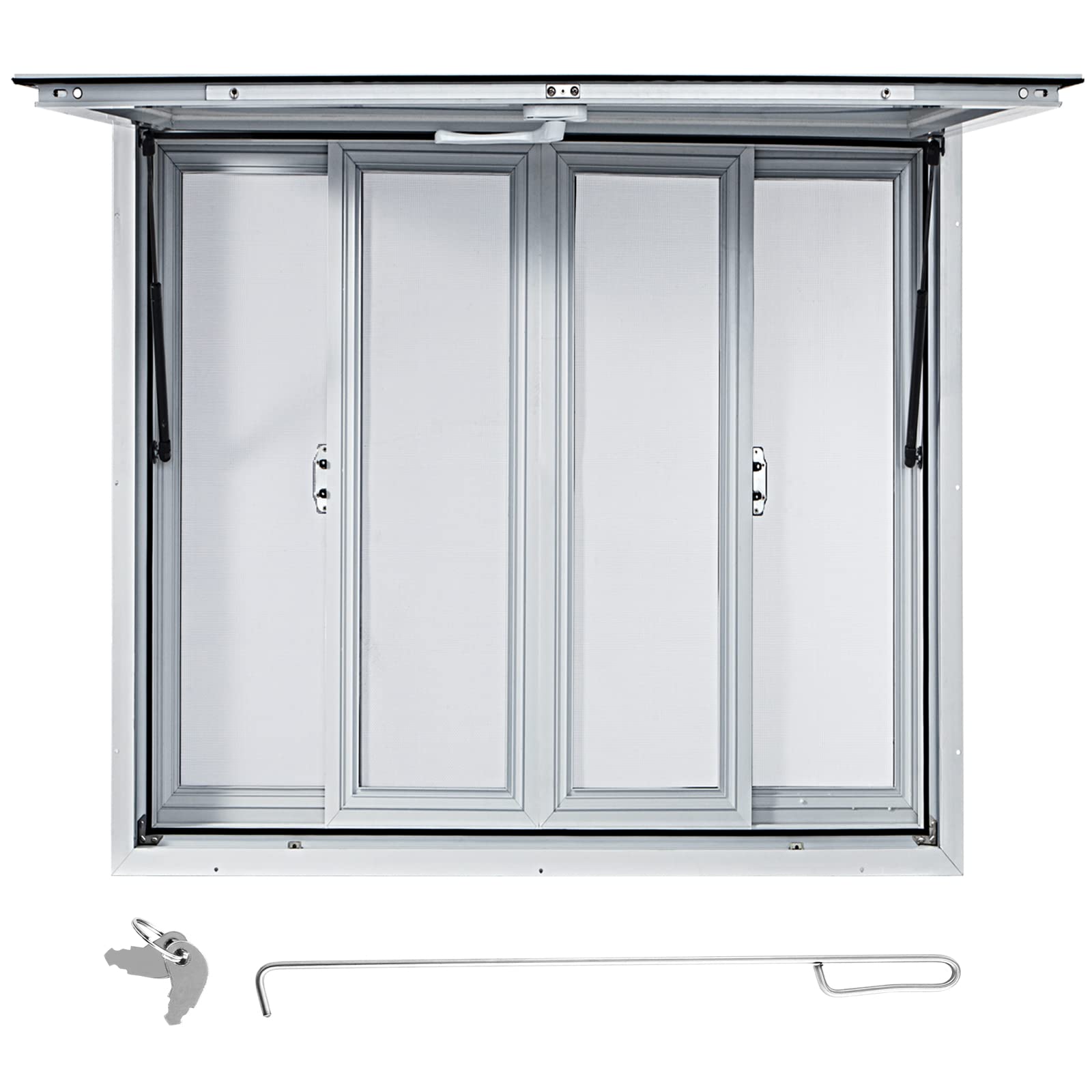 VEVOR 36x36 Inch Aluminum Alloy Food Truck Service Window with 4 Sliding Screens, Awning Door & Drag Hook - Commercial Grade Concession Window for Food Trucks, Trailers, Mobile Kitchens, and Outdoor Vending Businesses - Perfect for Street Vendors, Festivals, and Quick-Service Restaurants