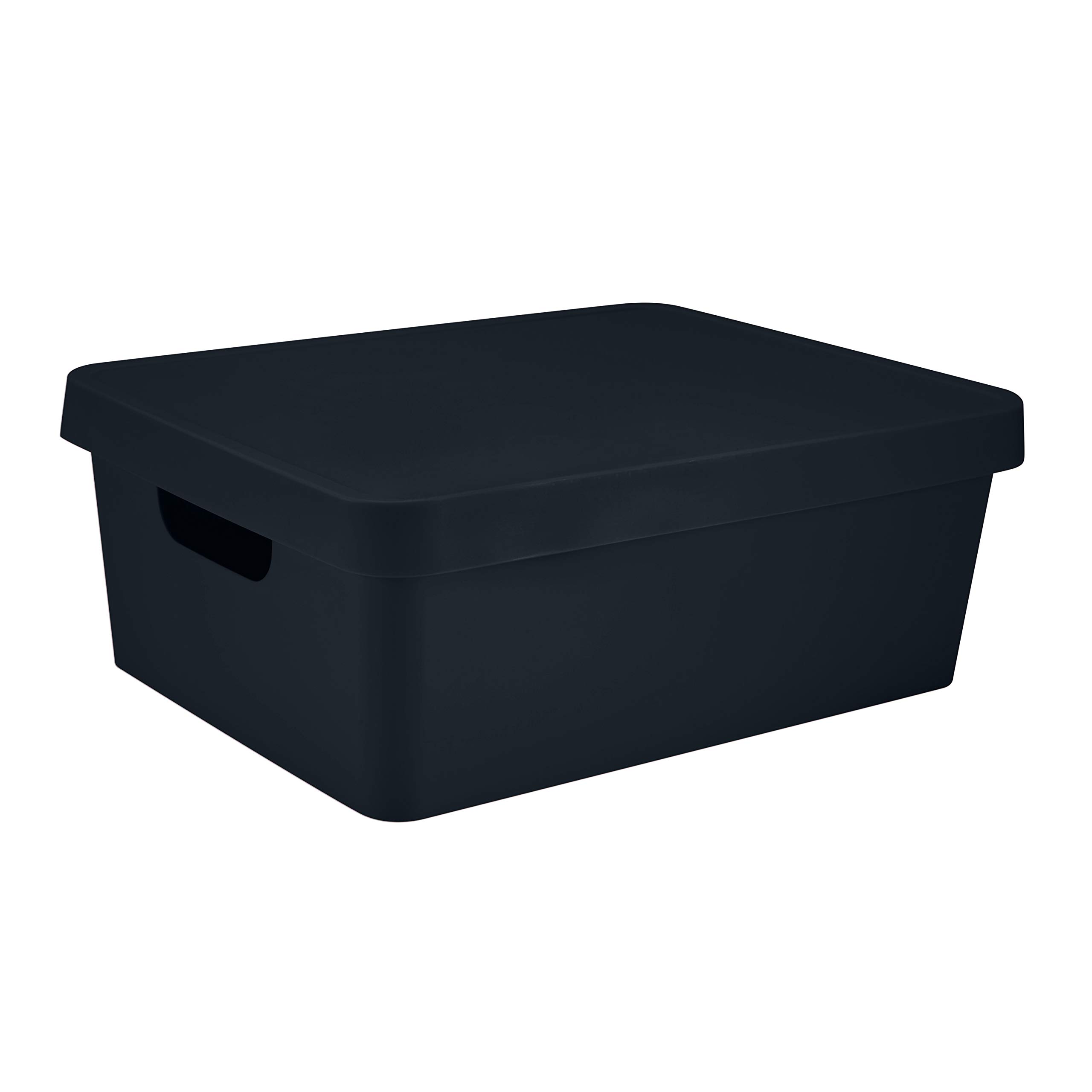 Simplify Medium Vinto Storage Box with Click-Tight Lid - Stackable Organizer for Home, Bathroom, Toys & Closet - 2 Handles, Black - Perfect for Bedroom Storage, Kids' Toy Organization & Bathroom Essentials
