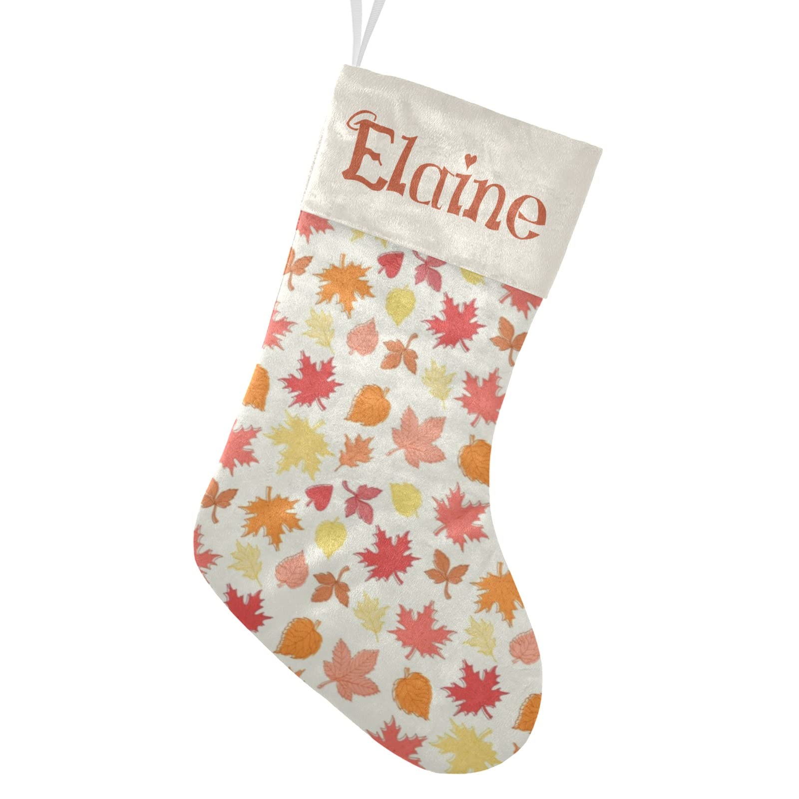 Personalized Christmas Stockings with Leaf & Thanksgiving Art - Custom Name Tags for Holiday Decor, Xmas Gifts (17.52 x 7.87 Inch) - Perfect for Fireplace Mantel, Christmas Tree, and Festive Home Decorations