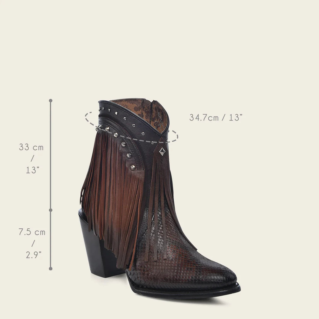 Women's Cuadra Chocolate Western Cowgirl Python Leather Ankle Boots - Stylish Cowboy Boots for Country Dancing, Rodeo & Western Fashion