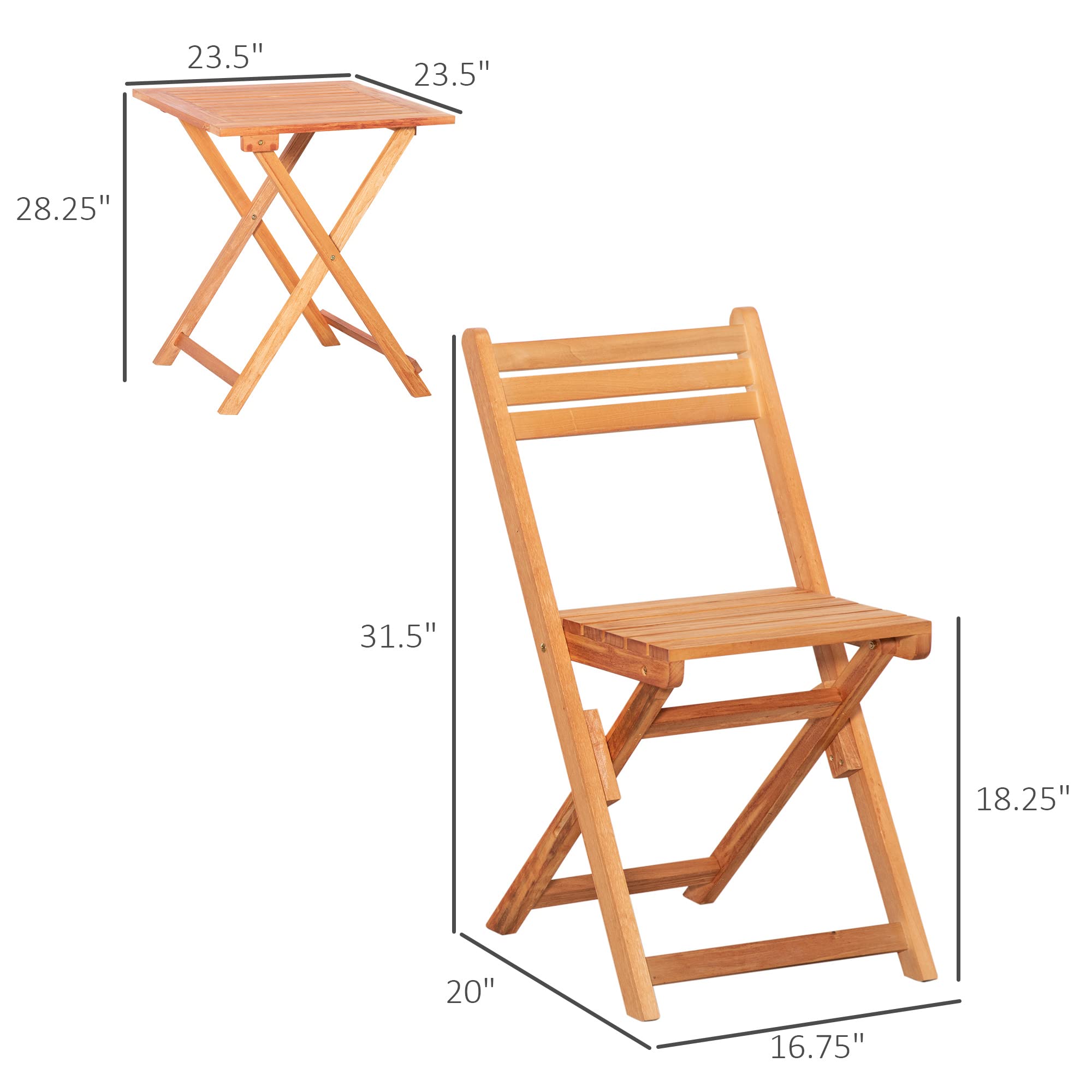 Outsunny 3-Piece Folding Patio Bistro Set - Teak Wood Outdoor Chairs & Table - Garden Dining Furniture for Poolside, Balcony, Deck, Backyard - Perfect for Outdoor Entertaining & Relaxation