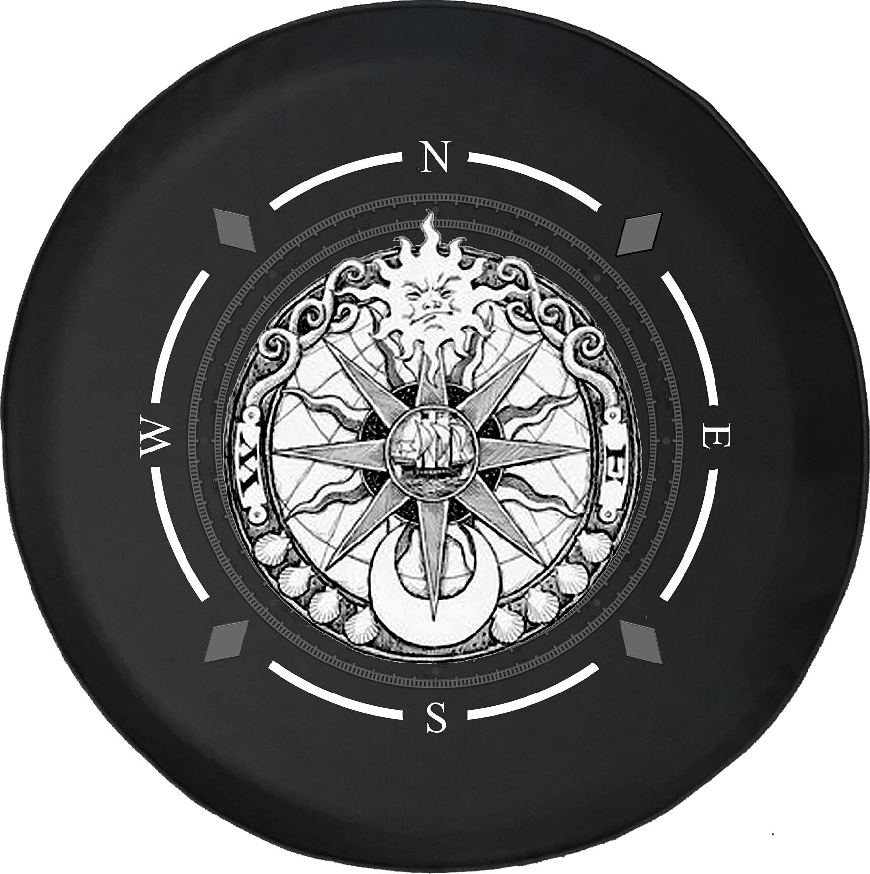 American Unlimited Spare Tire Cover with Compass & Celestial Sun Design - Universal Fit for SUV, Trailer, RV & Most Vehicles | Durable Wheel Protection for Outdoor Adventures & Road Trips