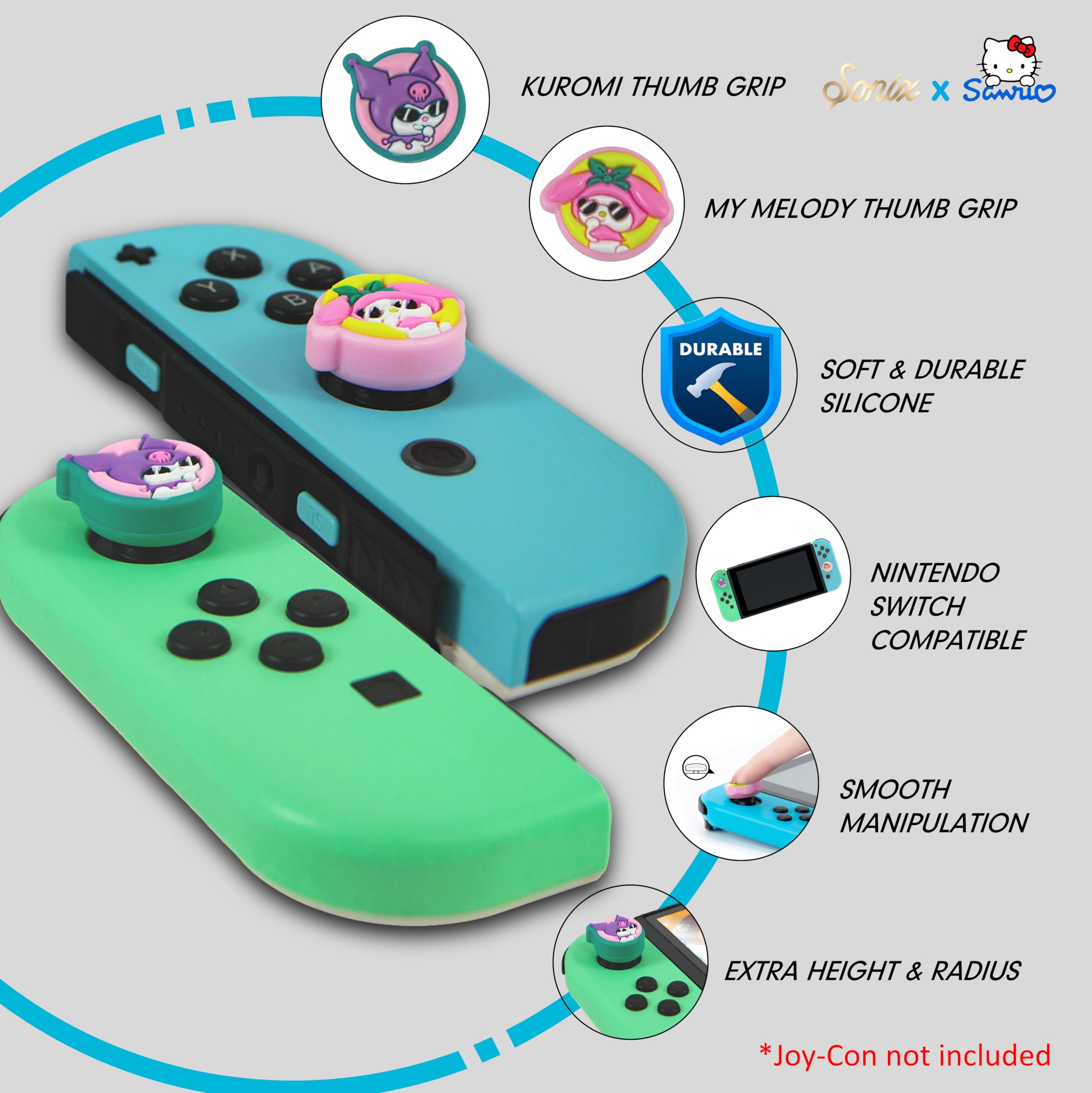 Sanrio Kuromi & My Melody Silicone Thumb Grip Caps for Nintendo Switch Joy-Con (4-Pack) - Compatible with Switch Lite/OLED - Cute Gaming Accessories for Comfort & Style | Perfect for Long Gaming Sessions & Switch Protection