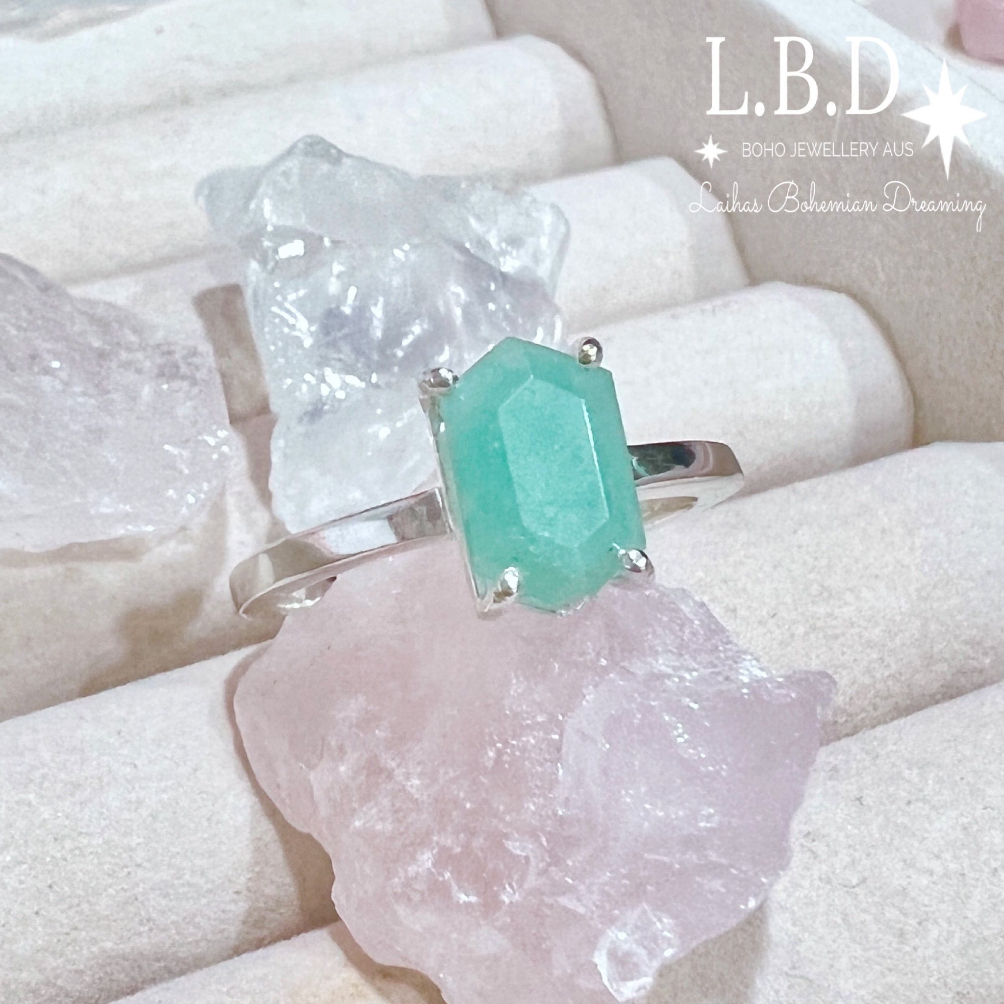 Amazonite Crystal Ring - Mini Hexagon Silver Jewelry for Women, Healing Stone Gift for Meditation & Spiritual Energy - Perfect for Yoga, Reiki & Everyday Wear