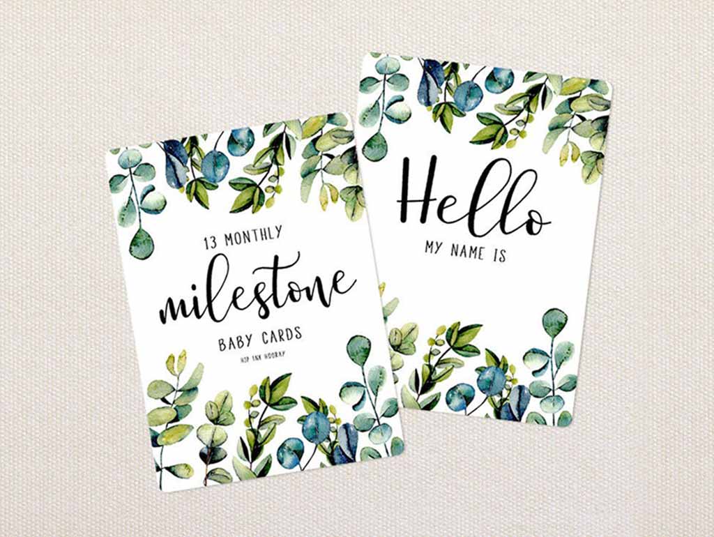 Gender Neutral Eucalyptus Milestone Cards for Baby Shower, Newborn Photos & First Birthday - Eco-Friendly Keepsake for Parents