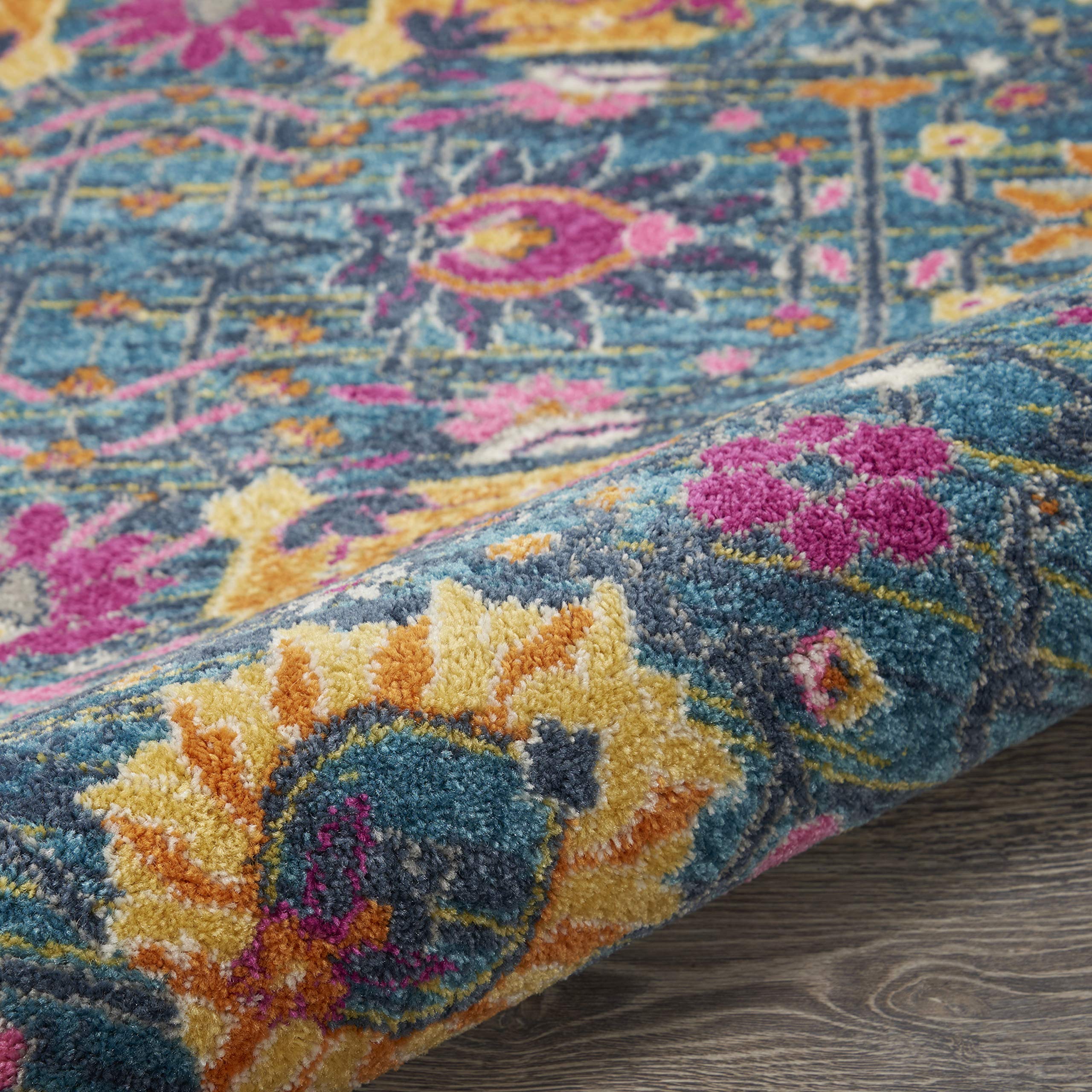Nourison Passion Denim 8' Round Boho Moroccan Area Rug - Non-Shedding & Easy to Clean - Perfect for Living Room, Bedroom, Dining Room or Kitchen Decor