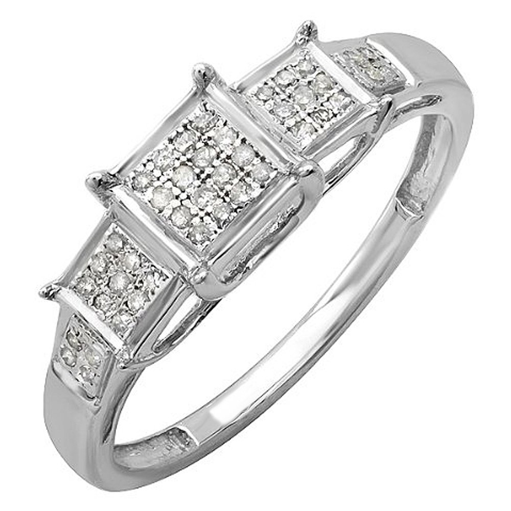 0.13 Carat Round White Diamond Engagement Ring for Women - Sterling Silver Micro Pave Bridal Ring - Dazzlingrock Collection - Perfect for Proposals, Anniversaries & Special Occasions