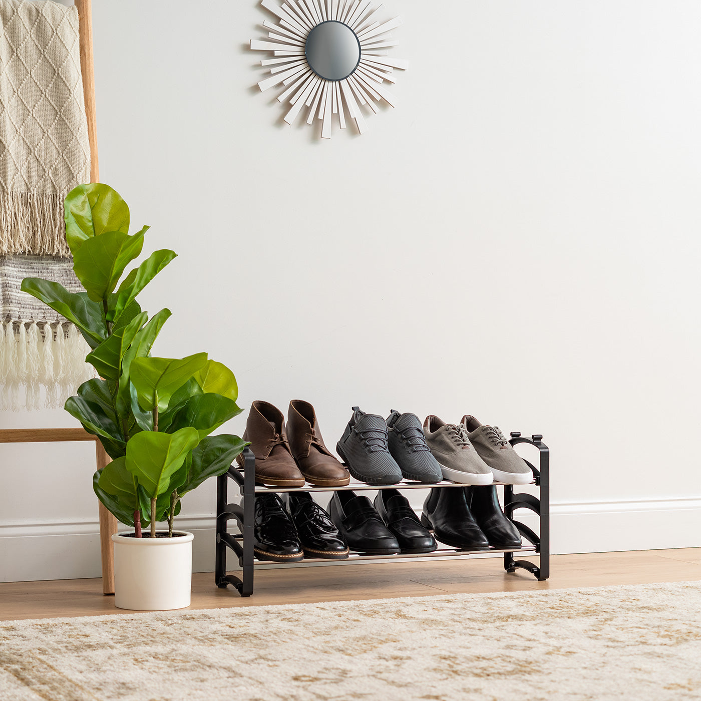 2-Tier Stackable Shoe Rack Organizer - Space Saving Shoe Storage for Closet, Entryway & Bedroom - Durable Shoe Shelf for Sneakers, Boots & Heels