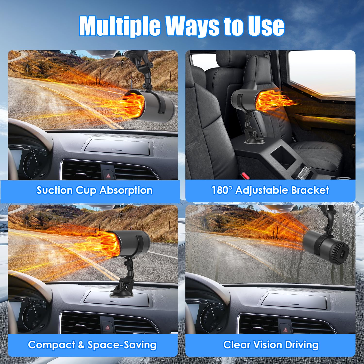 24V 216W Portable Car Heater & Defroster - 2-in-1 Heating & Cooling Fan for Quick Defogging - Cigarette Lighter Plug for Cars, SUVs, RVs, Jeeps & Trucks - Perfect for Winter Driving and Emergency Road Trips