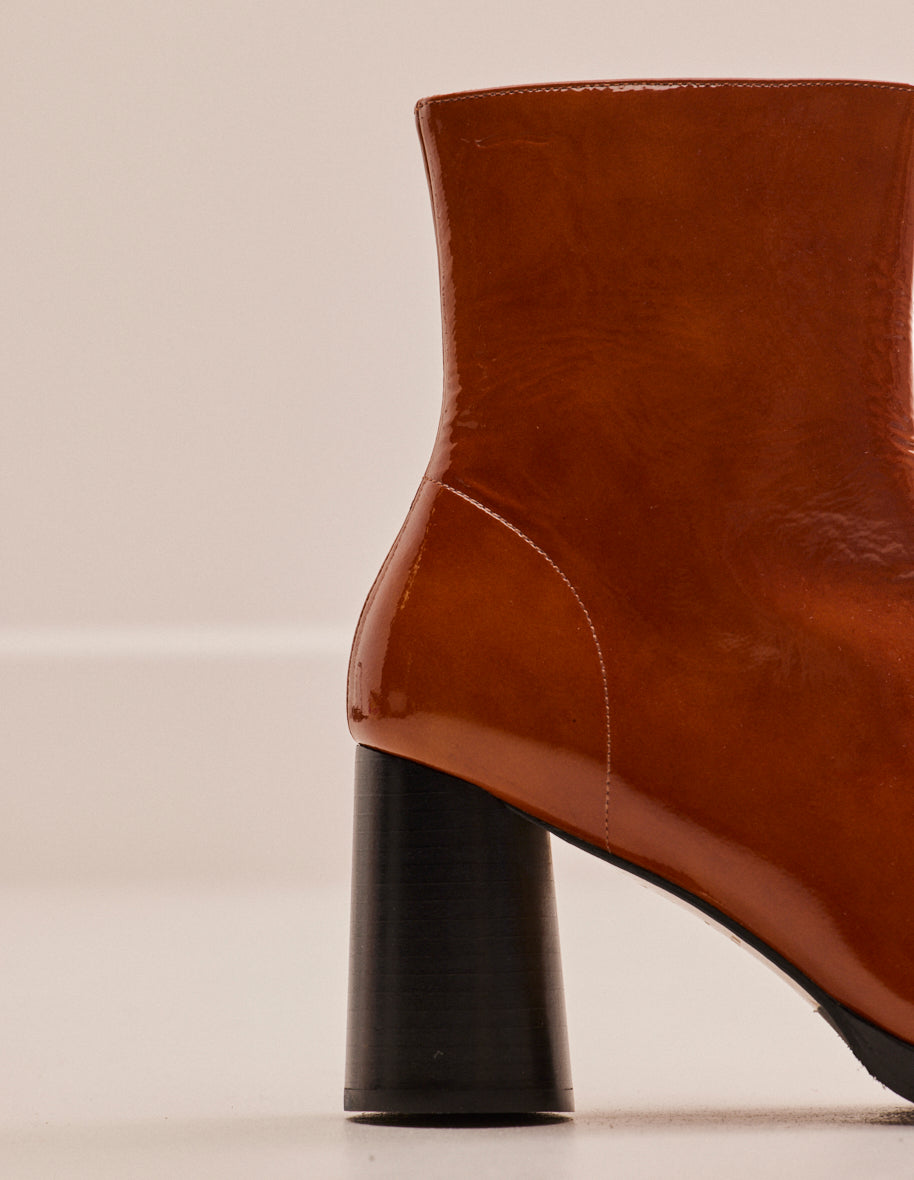 Serena High Heel Boots - Genuine Cognac Patent Pleated Leather for Women | Perfect for Office, Parties & Evening Events