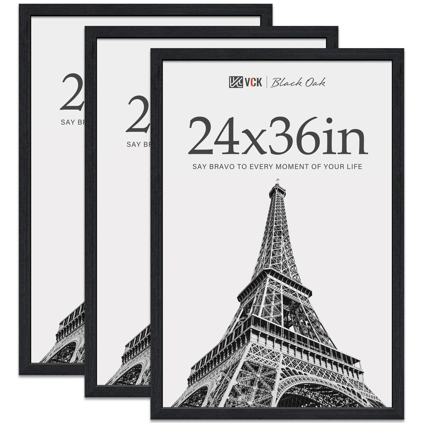 VCK 24x36 Black Oak Poster Frame 3 Pack - Natural Textured Solid Wood Picture Frames for Wall Hanging | Perfect for Home Decor, Office Art Display & Photo Gallery Arrangement