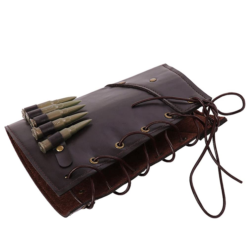 NUOBESTY Brown PU Leather Gauntlet Wristband - Medieval Bracers Arm Armor with Buckle - Perfect for LARP, Cosplay, Renaissance Fairs & Historical Reenactments