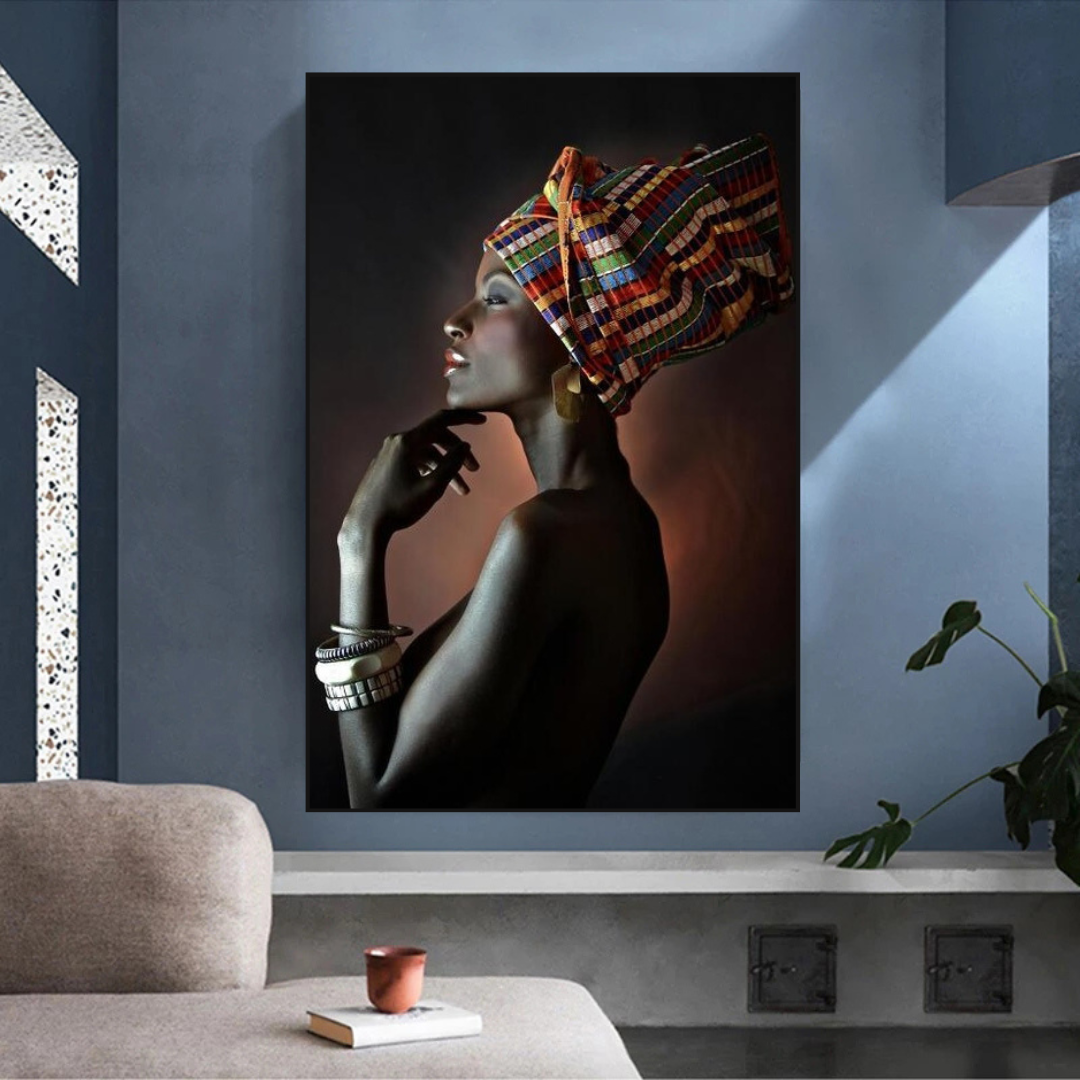 Afro Girl Crowned Flower Canvas Wall Art - Black Girl Empowerment Decor for Living Room, Bedroom & Office - Unique African American Home Wall Decor