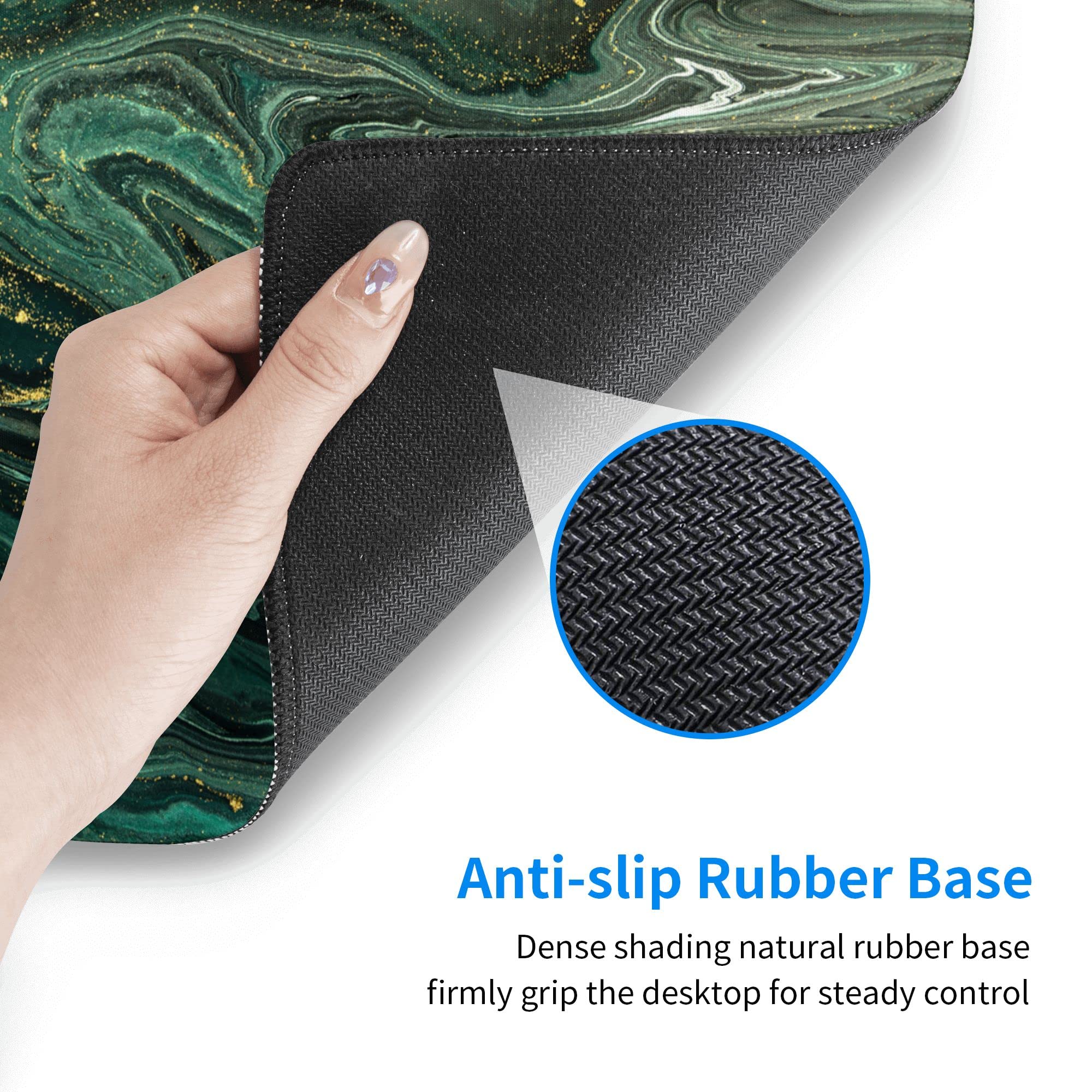 Premium Green Gold Liquid Marble Extended Gaming Mouse Pad - Non-Slip Rubber Base with Stitched Edges (31.5x15.7 Inch) for Office Work, PC Gaming & Computer Use - Perfect for Workstations, Gaming Setups & Home Offices