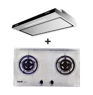 Ellane EH 2990 90cm Stainless Steel Slimline Range Hood with Ellane EB 228SV 75cm 2-Burner Gas Cooktop - Modern Kitchen Ventilation & Cooking Solution for Home Chefs
