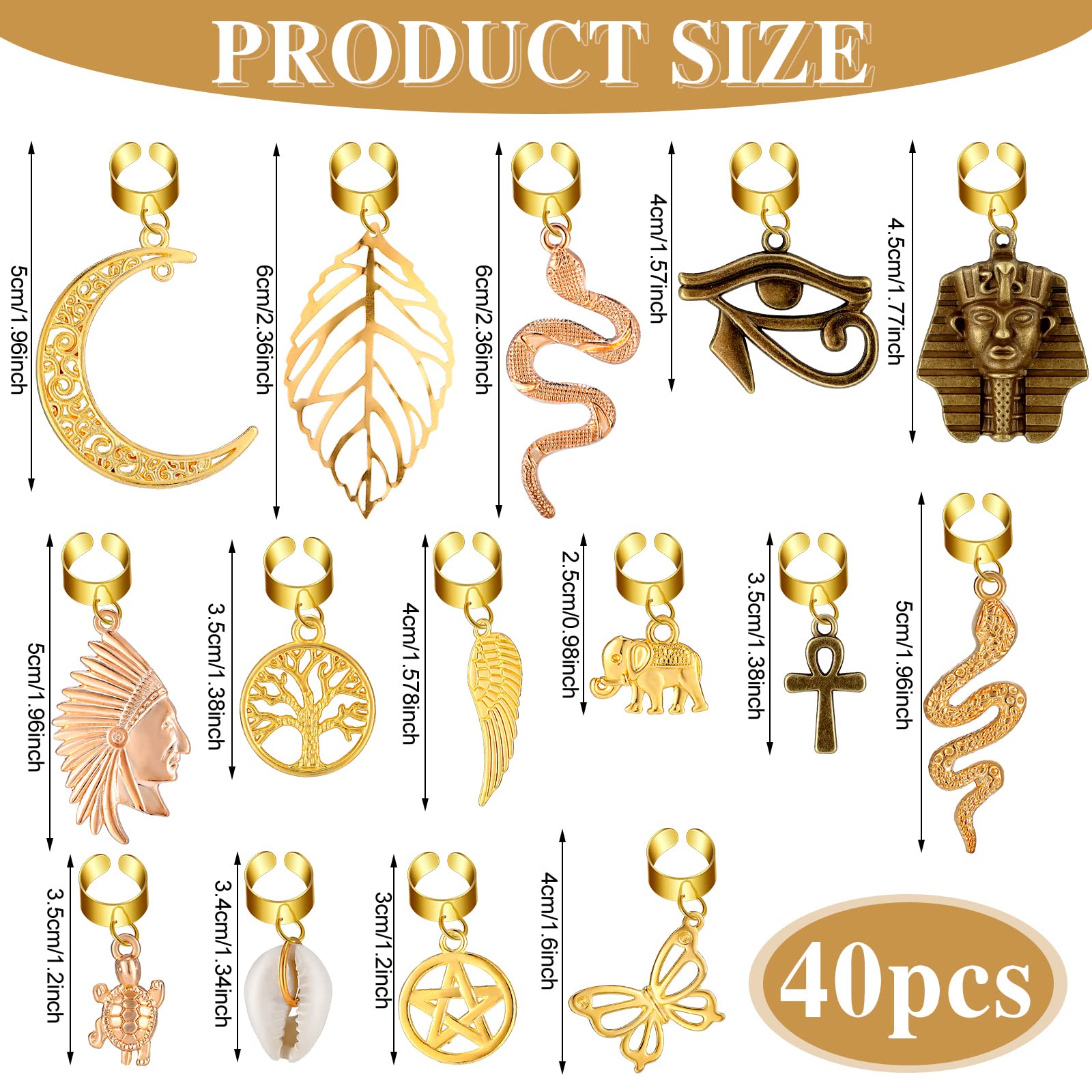 40 Pcs Gold Hair Clips for Braids & Locs - African Style Butterfly Hair Jewelry Beads, DIY Hair Charms & Pendants - Perfect for Braiding, Hair Accessories & Decoration - Great for Parties, Weddings & Everyday Styling
