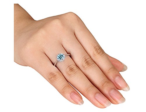 4/5 Carat (ctw) Light Aquamarine Halo Ring with Diamond Accents in Sterling Silver - Elegant Engagement, Anniversary & Wedding Gift for Her
