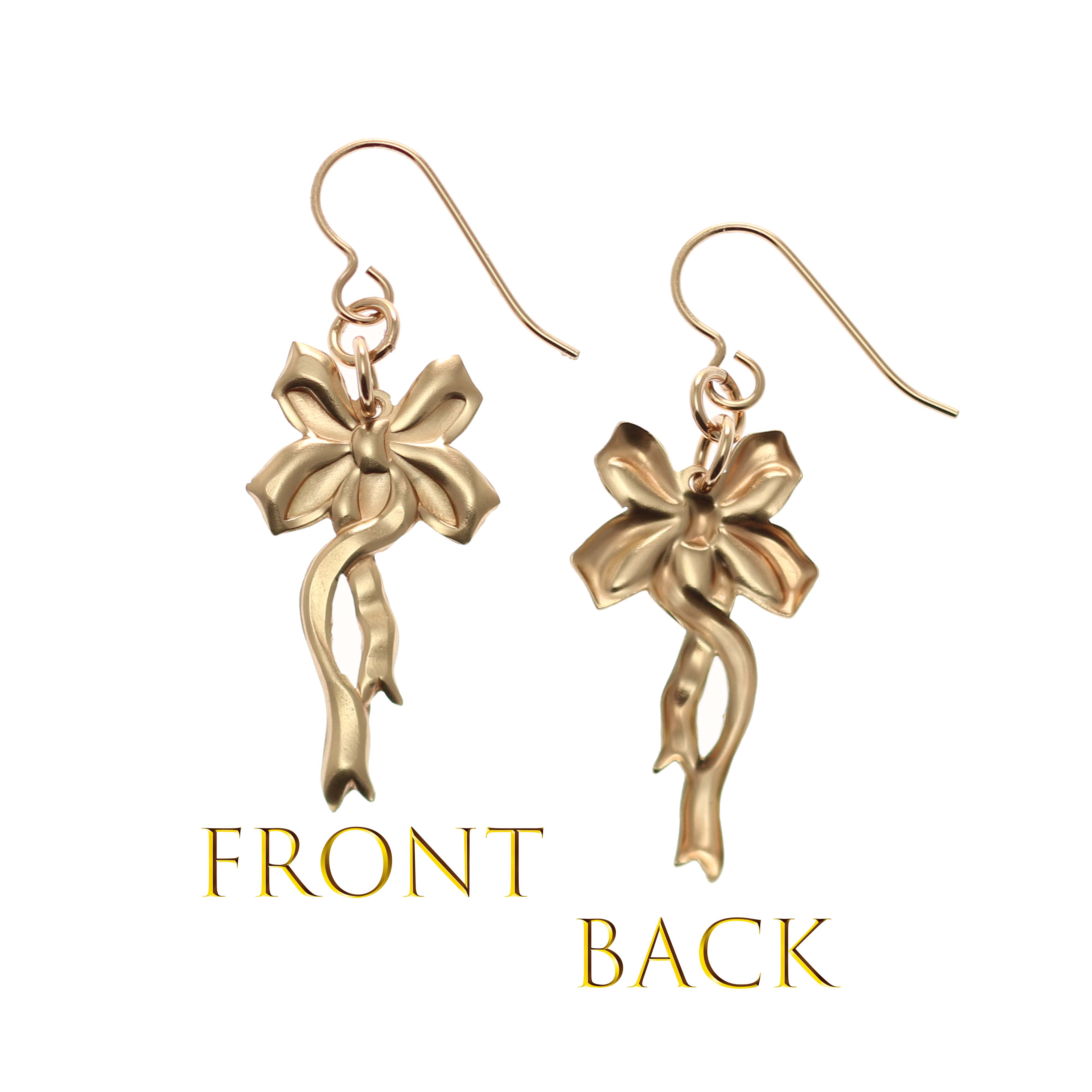 Yuletide Ribbon Bronze Dangle Earrings - Christmas Holiday Party Jewelry for Women, Gift for Her - Perfect for Festive Occasions, Office Parties & Family Gatherings