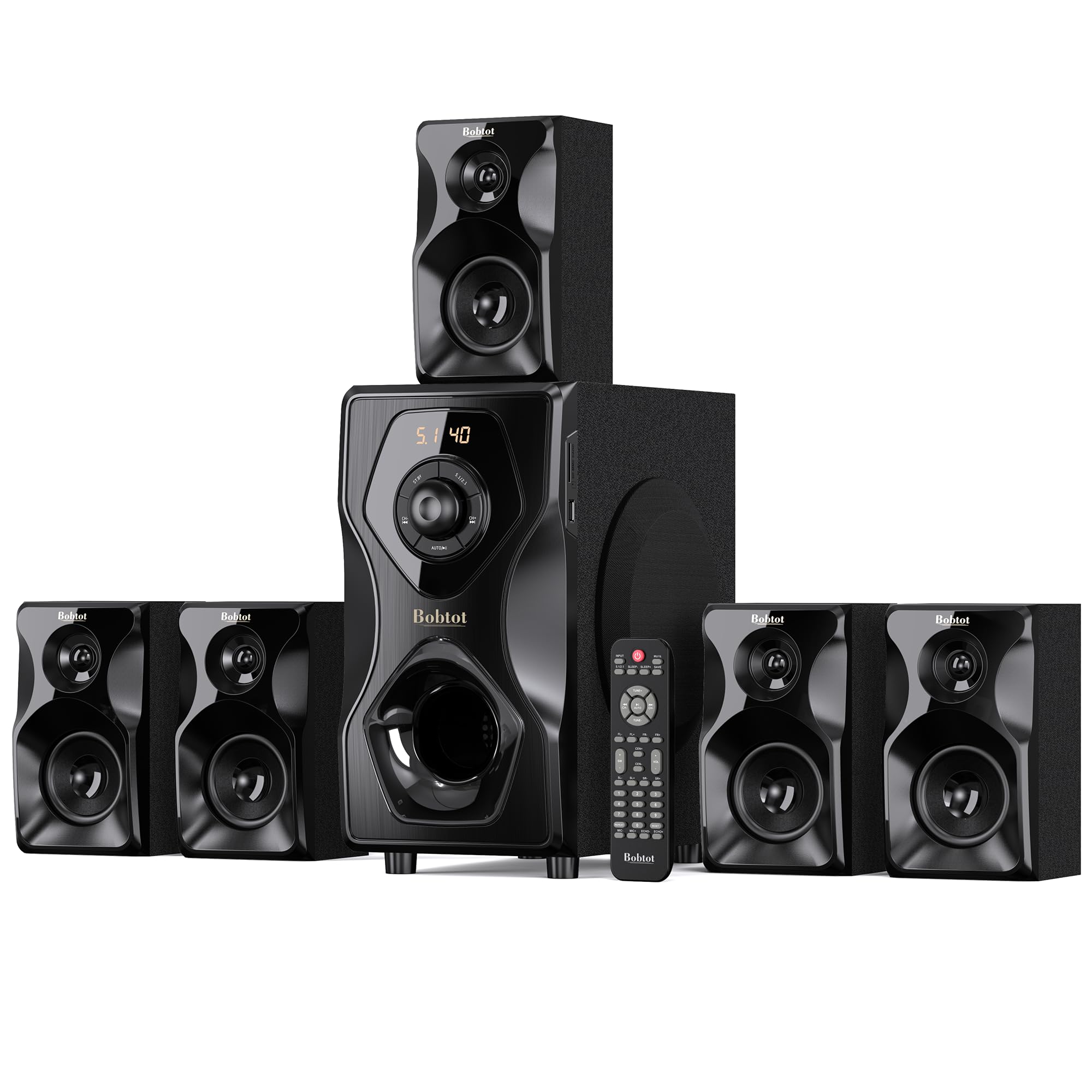 Bobtot 700W 5.1/2.1 Channel Home Theater Speaker System with Bluetooth, HDMI ARC & Optical Input - Powerful 5.25