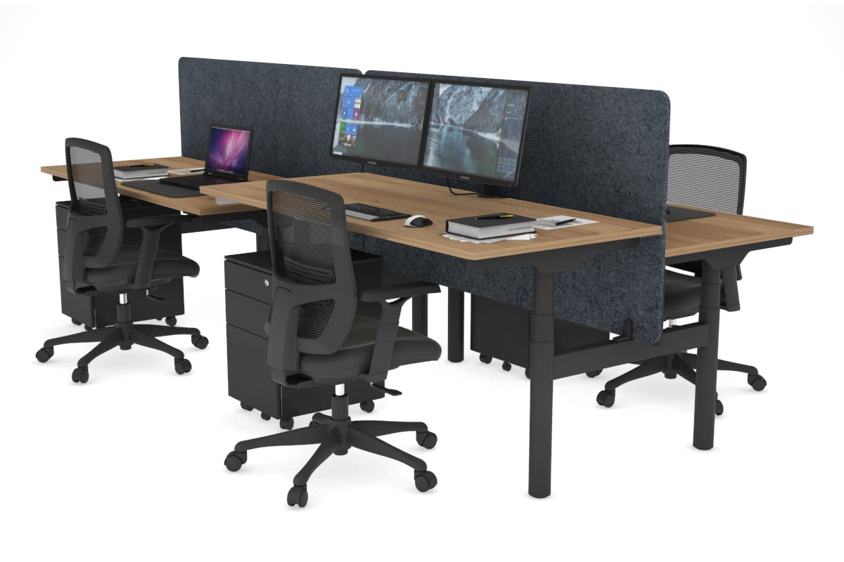 Flexi Premium Height Adjustable 4-Person H Bench Workstation - Black Frame [1600L x 700W] - Ideal for Office, Coworking Space & Home Office Setup