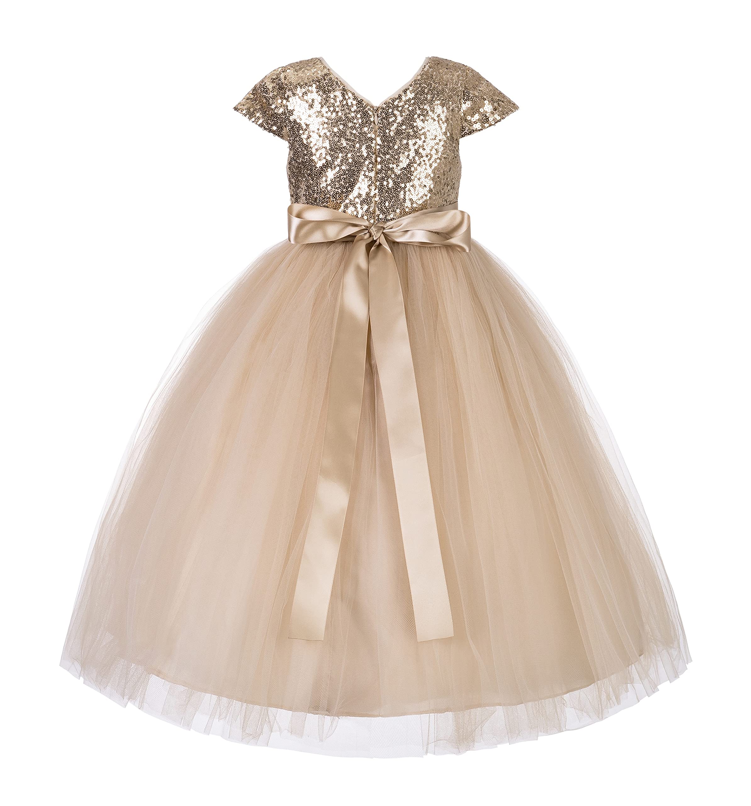 Elegant Heart Cutout Sequin Flower Girl Dress for Weddings & Special Occasions - Formal Party Gown for Kids (172seq) | Perfect for Flower Girls, Pageants, and Holiday Celebrations