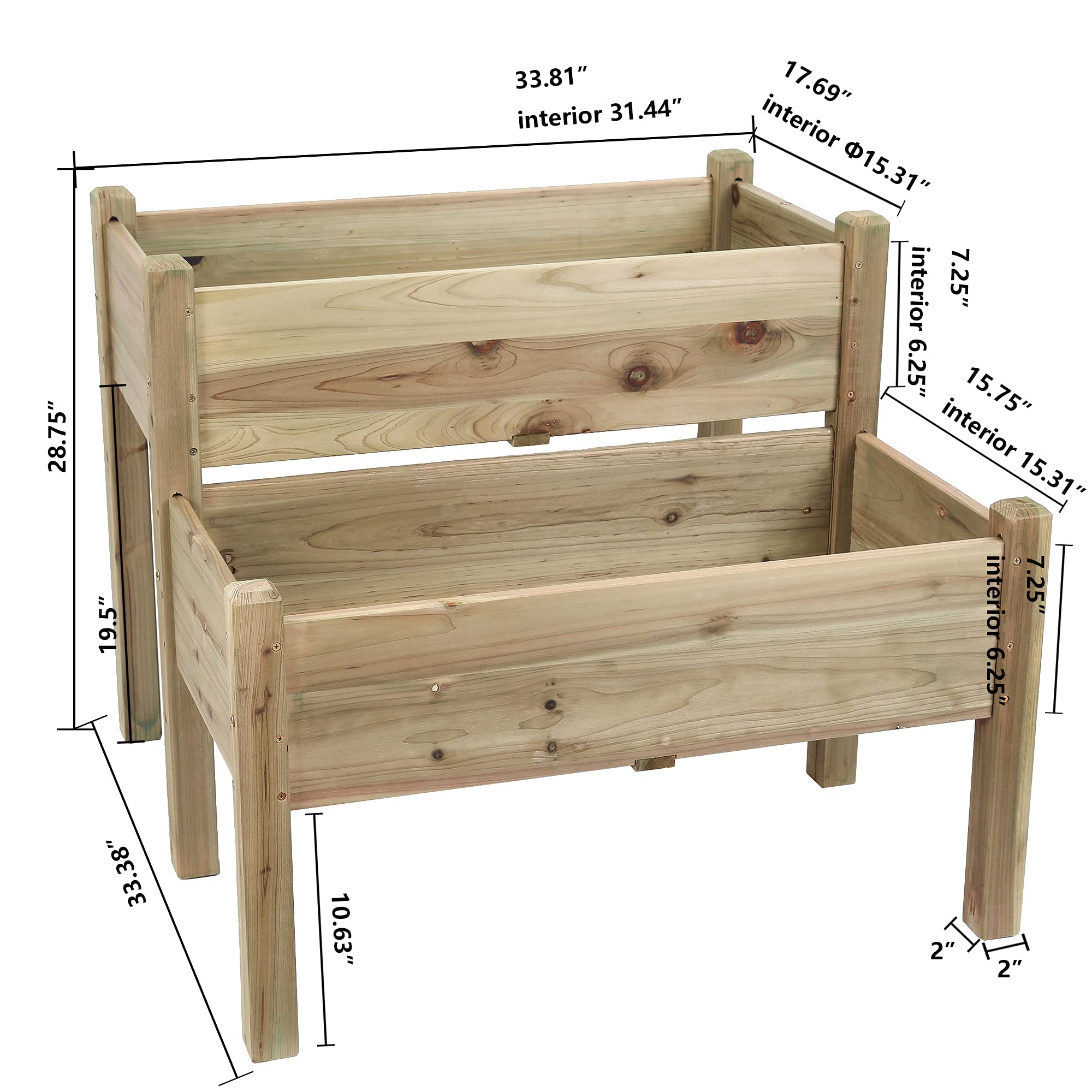 LuxenHome 2-Tier Elevated Wooden Garden Bed Kit - Raised Planter Box for Vegetables, Herbs & Flowers - Perfect for Backyard, Patio & Small Space Gardening