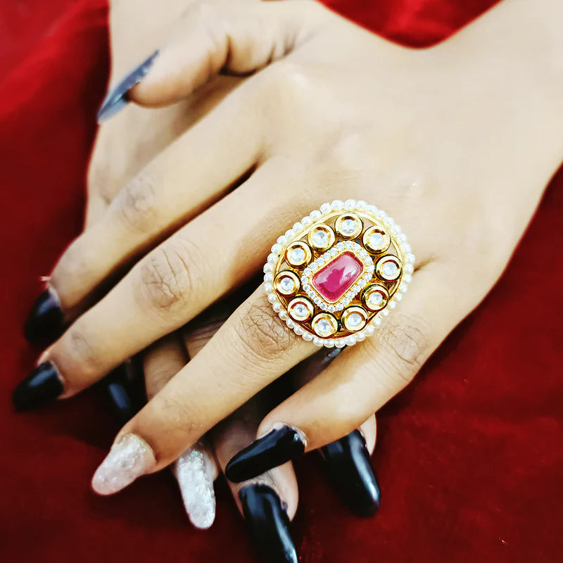Exquisite Gold Plated Kundan Beaded Ring for Women | Handmade Indian Jewelry | Perfect for Weddings, Parties & Special Occasions