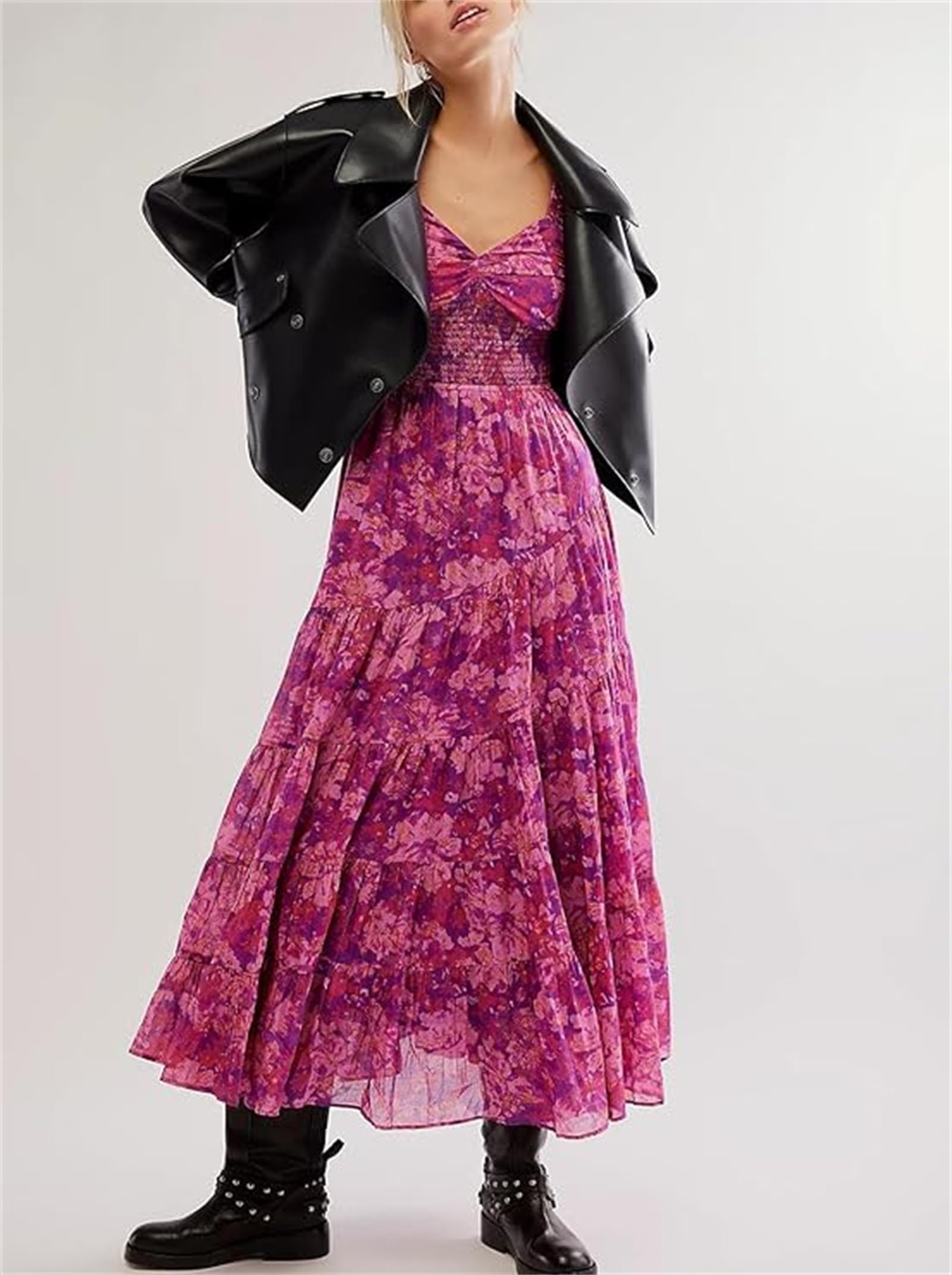Women's Floral Print Long Maxi Dress with Short Puff Sleeves & Sweetheart Neckline - Y2K Boho Summer Sundress for Beach, Vacation, and Casual Outings