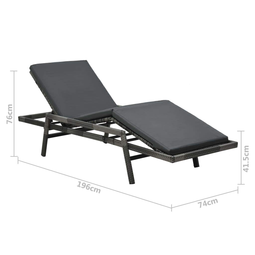 Adjustable Outdoor Sun Lounger with Removable Cushion - Weather-Resistant Gray Poly Rattan Lounge Chair for Patio, Poolside & Garden Relaxation - Perfect for Backyard, Beach & Outdoor Lounging