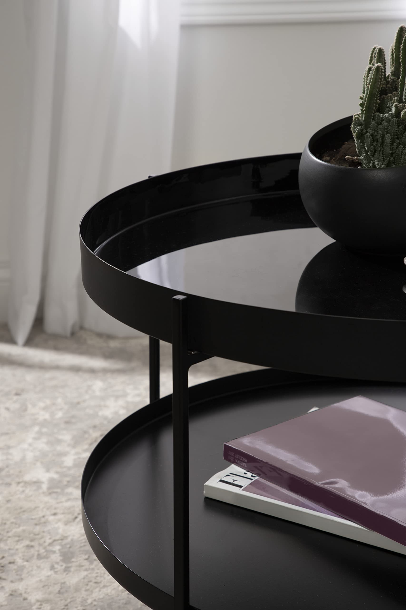 Kate and Laurel Nira Metal Coffee Table - 26 Inch Round Modern Side Table for Living Room, Black - Perfect for Small Spaces, Apartments & Lounge Areas