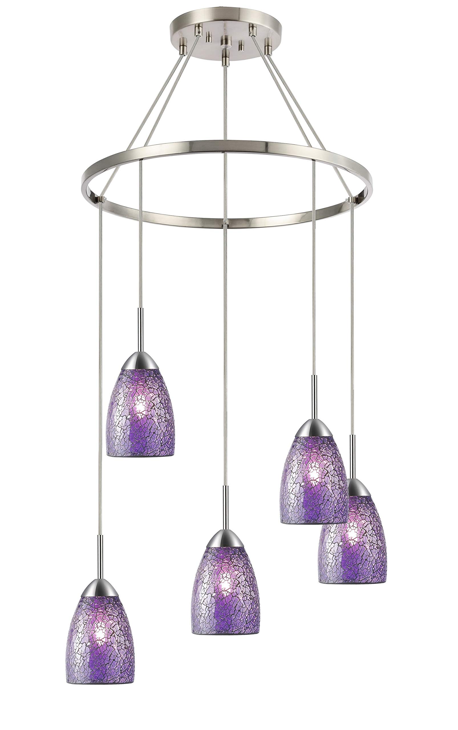 13228STN-M20PUR Modern Chandelier Light Fixture in Satin Nickel Finish - Elegant Dining Room & Living Room Ceiling Lighting Decor
