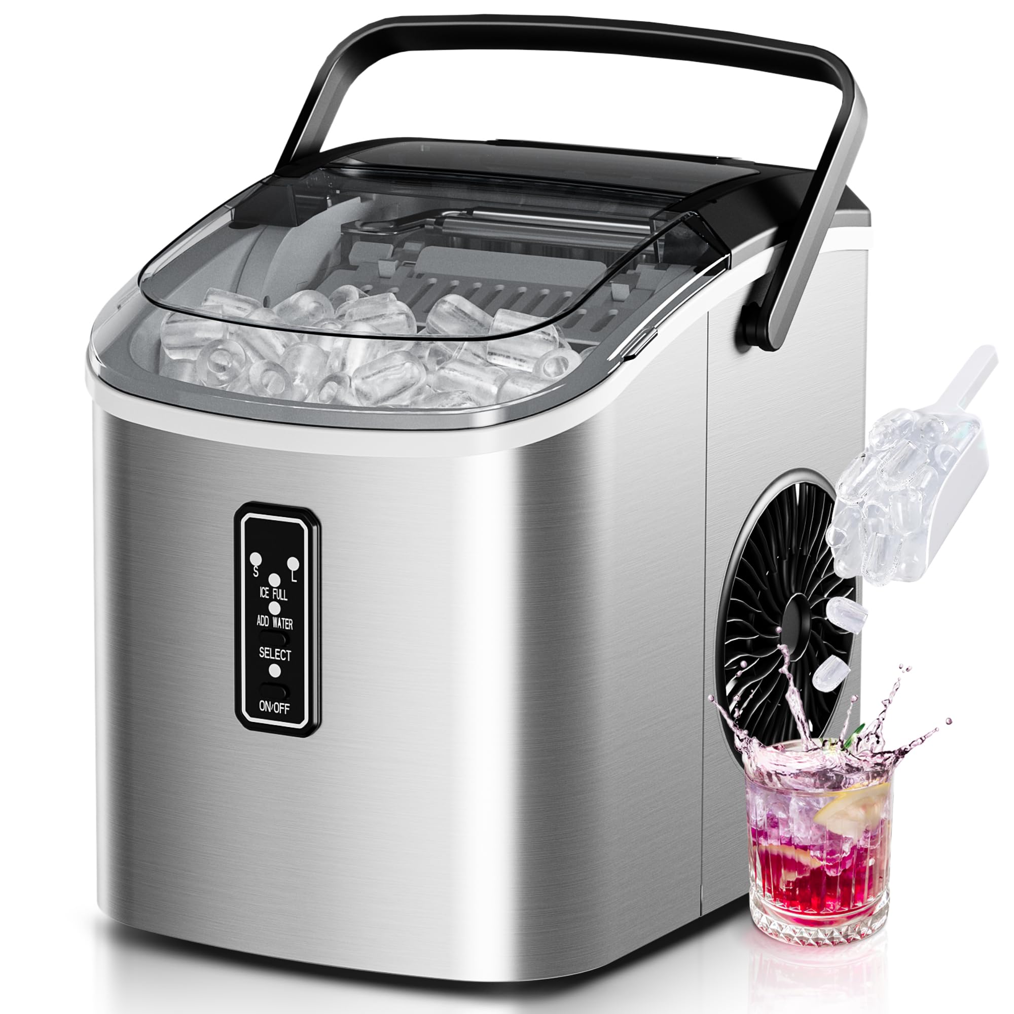 EUHOMY Portable Ice Maker Machine - 9 Cubes in 6 Minutes, 26lbs/24H, Self-Cleaning Countertop Ice Maker with Carry Handle, Ice Basket & Scoop, 2 Ice Size Options for Home, Kitchen, Office, RV & Outdoor Parties