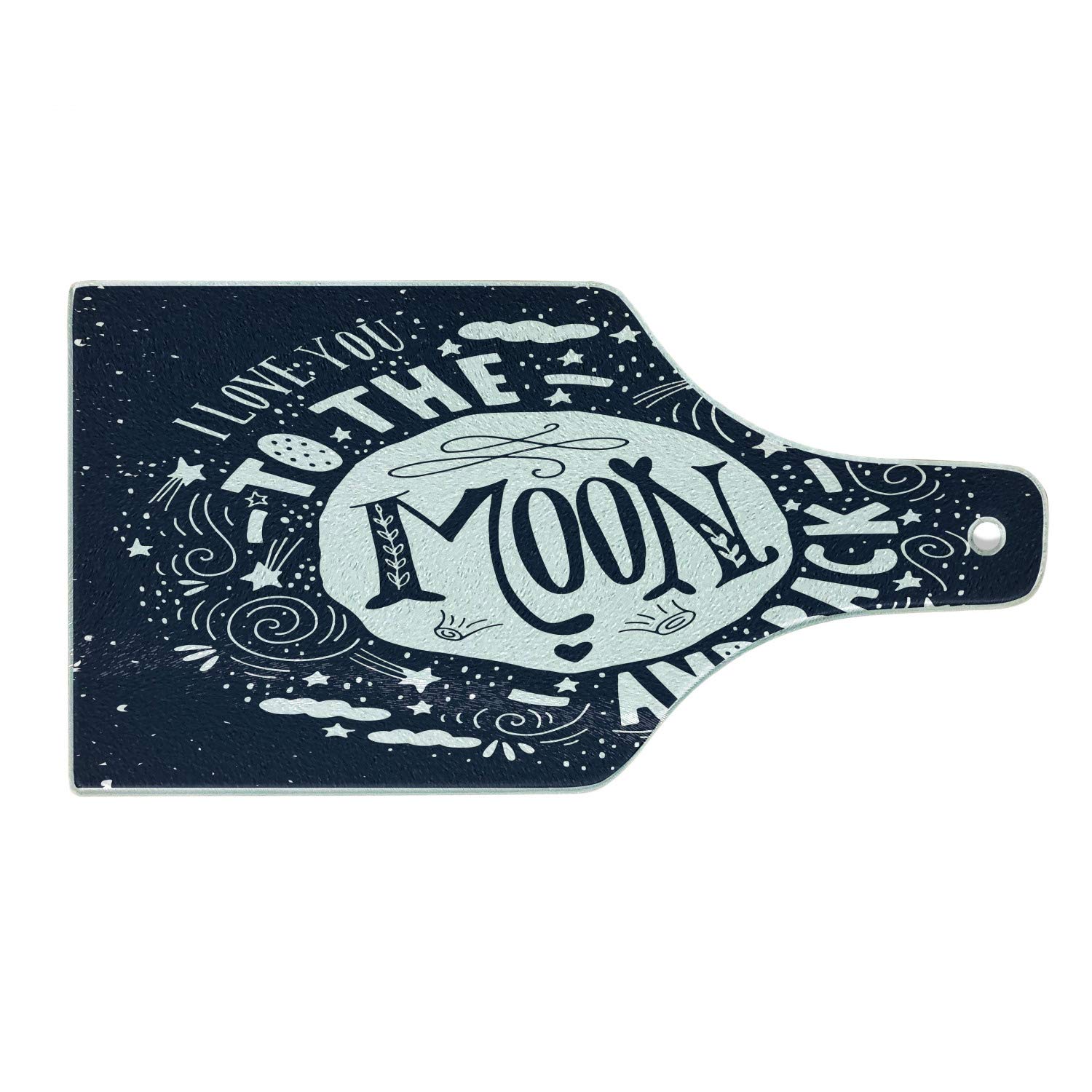 Ambesonne Moon and Back Tempered Glass Cutting Board - Celestial Stars & Galaxies Print - Dark Violet Blue White - Decorative Serving Board for Kitchen, Dining & Wine Bottle Display - Perfect for Gifts, Home Decor & Entertaining