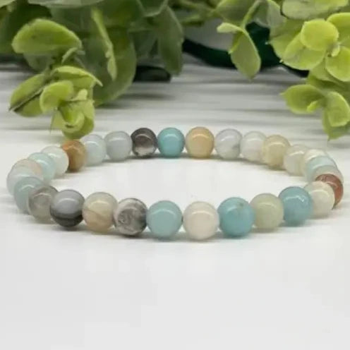 Amazonite Smooth Bead Stretch Bracelet for Women - Healing Stone Jewelry for Stress Relief & Positive Energy - Perfect for Yoga, Meditation & Everyday Wear